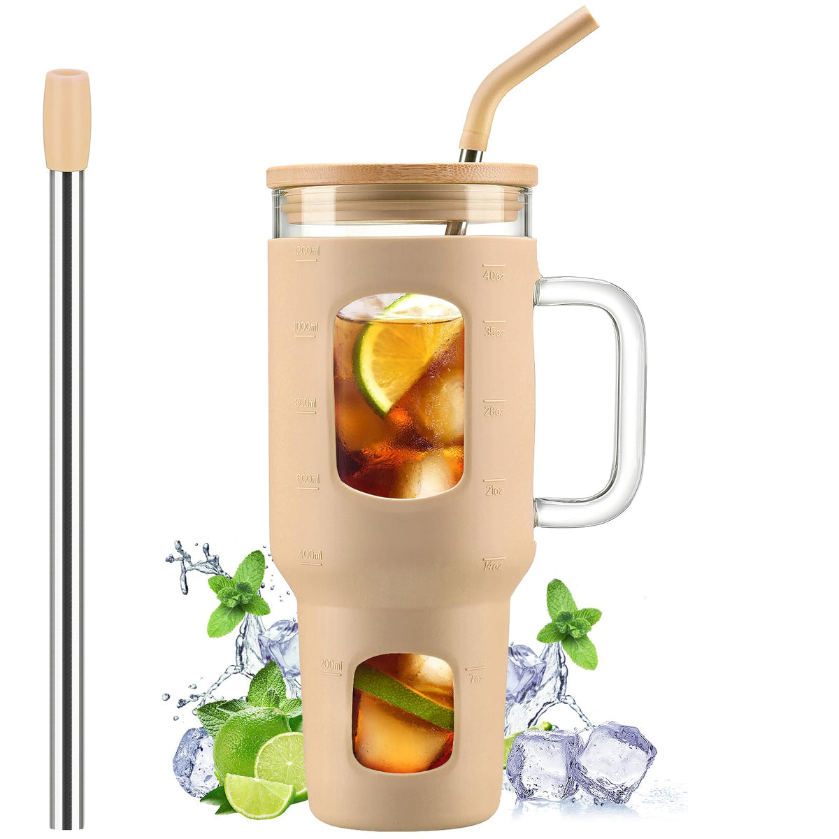 Glass Tumbler with Straw and Lid