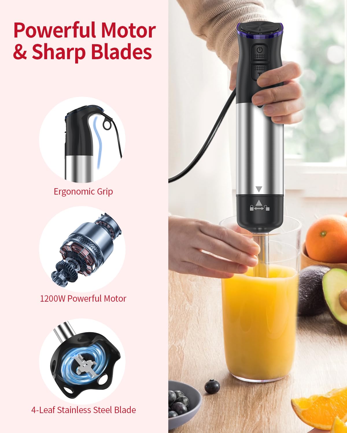 Electric Immersion Blender Handheld 1200W