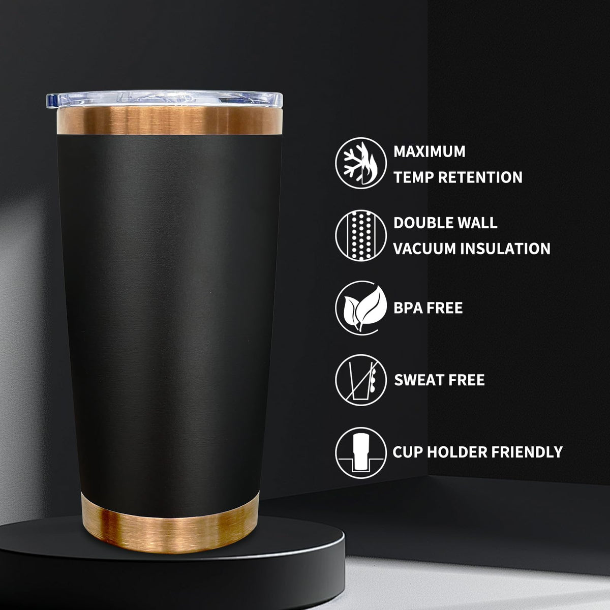 20 oz Tumbler Bulk Stainless Steel Tumblers with Lids and Straws Black (12 Count)