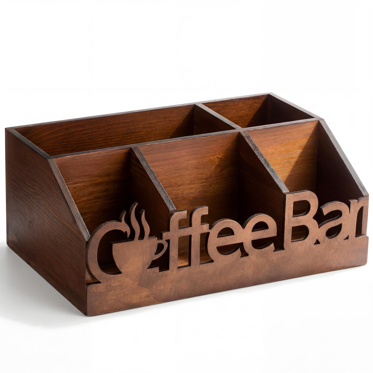 Coffee Station Organizer for Counter Wood Countertop Accessories Organizer Coffee Pods Holder Storage Basket for Pods Condiment Syrup Tea Cups Stirrers for Rustic Bar Decoration