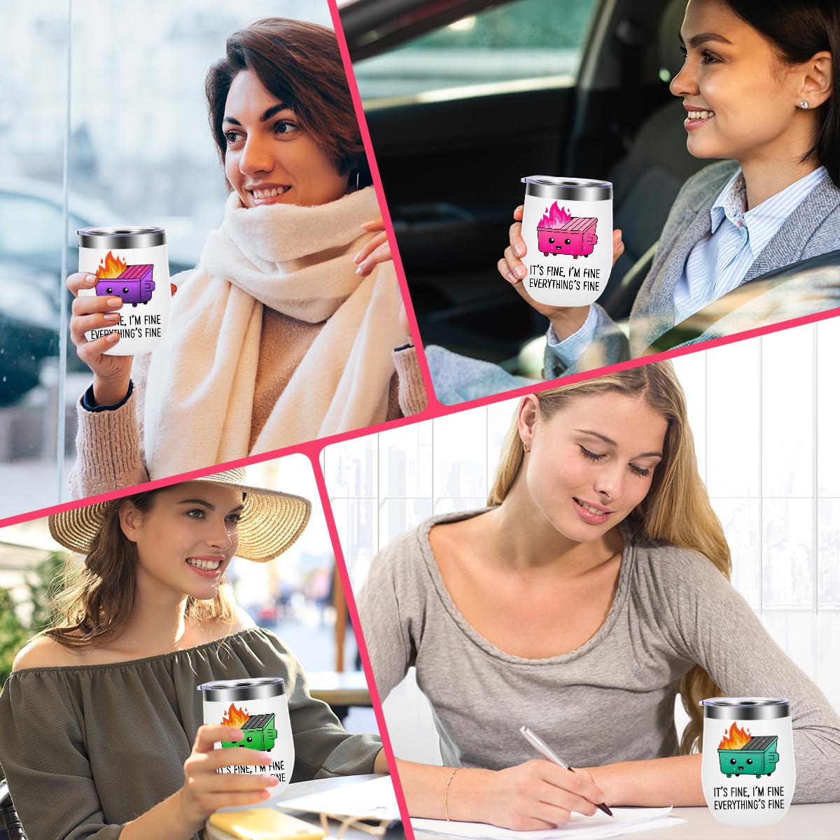 4 Pcs Funny Everything Is Fine Tumbler Cup