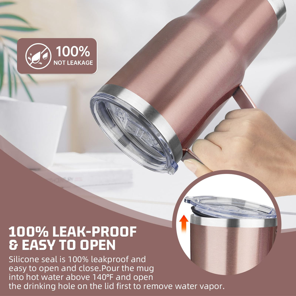 20 oz Tumbler with Handle Stainless Steel Insulated Coffee Tumbler with Lid and Straw Double Wall Vacuum Insulated Coffee Mug Leak Proof Travel Mug Tumbler for Hot and Cold Drink