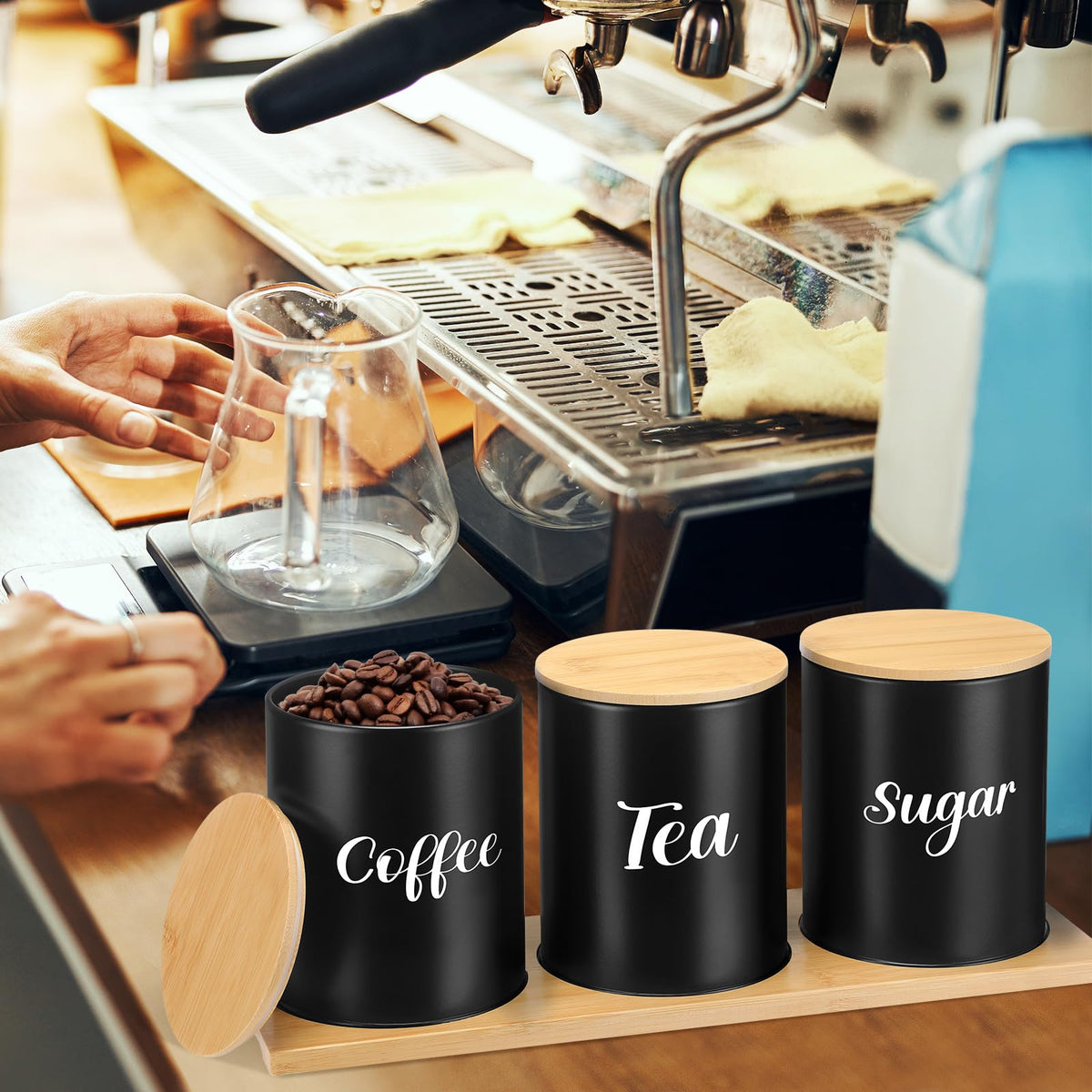 Coffee Tea Sugar Container Set with Tray