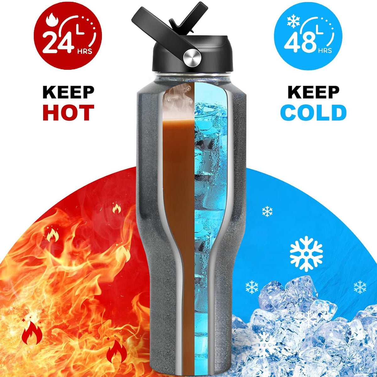 40 oz Insulated Water Bottle with Straw fit in Car Cup Holder