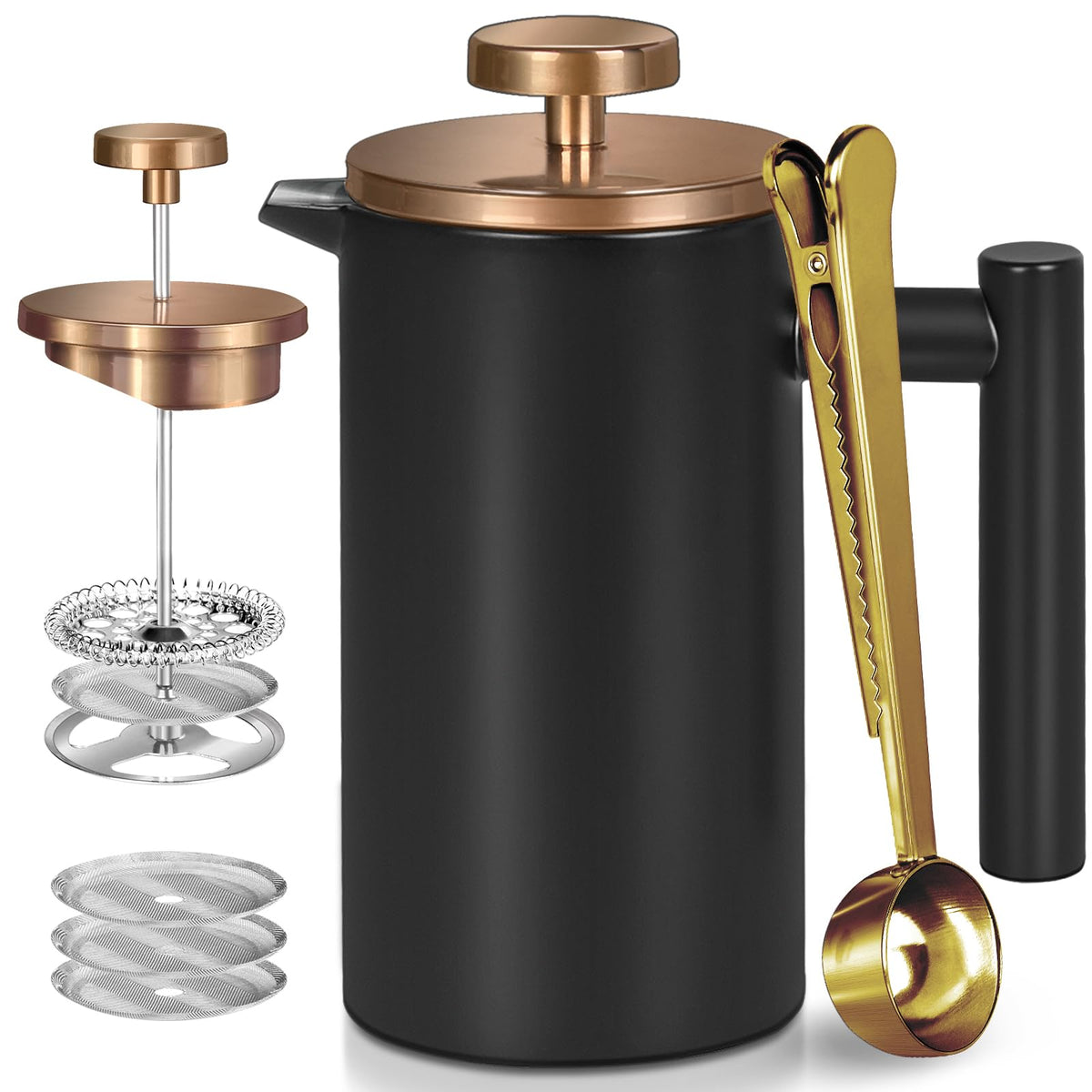 Black Stainless Steel French Press Coffee Maker