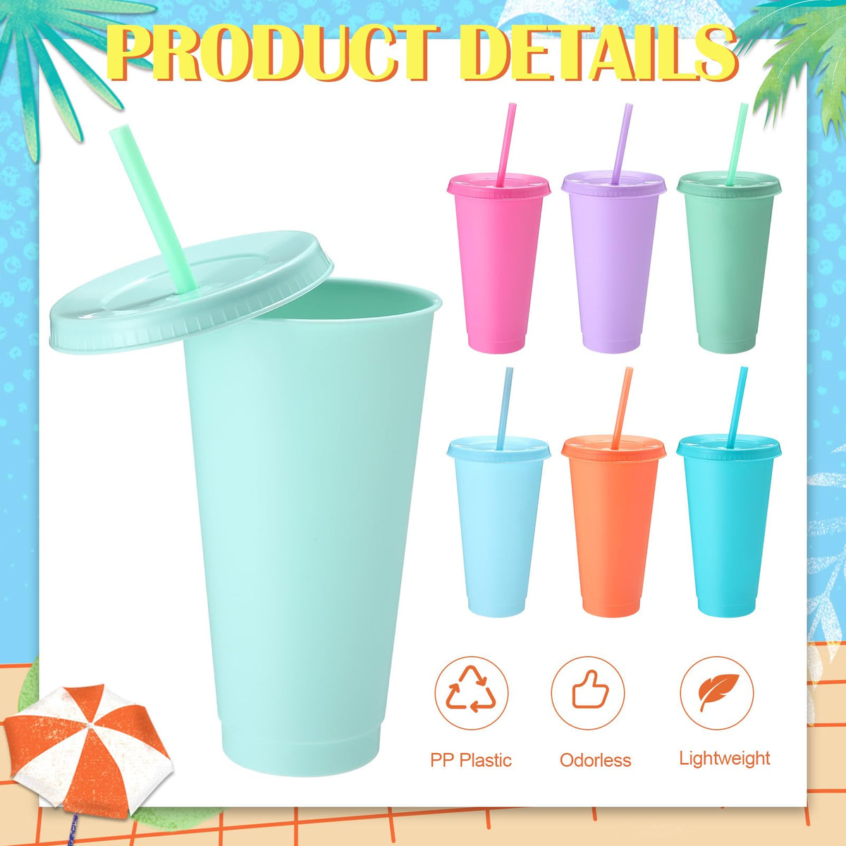30 Pack Plastic Cups with Lids Straws (30 Count)