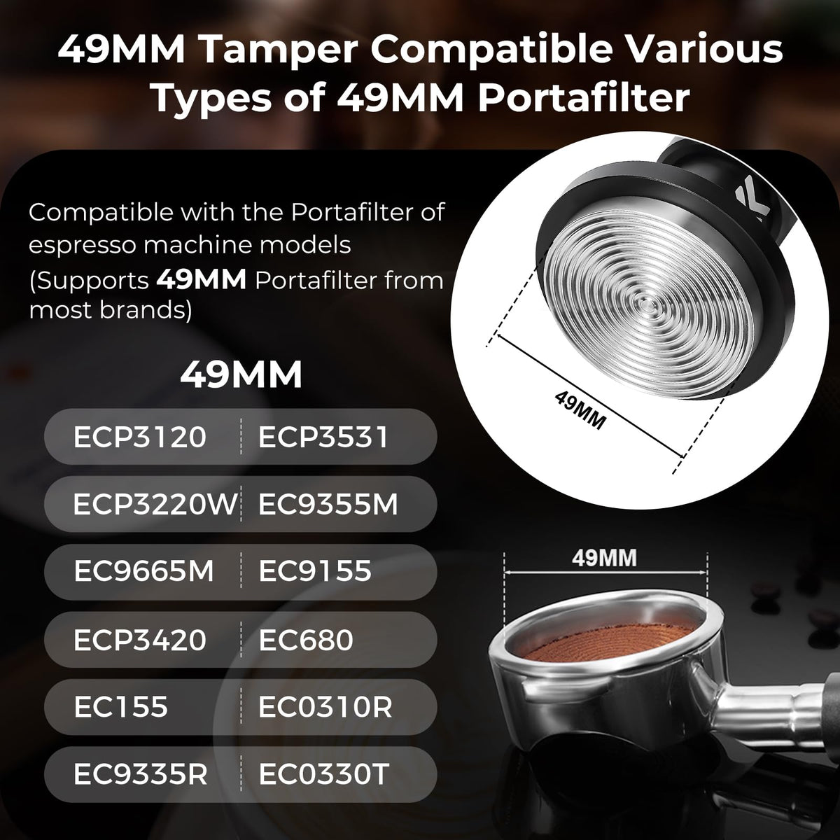 49MM V6 Impact Espresso Tamper with Sound Feedback