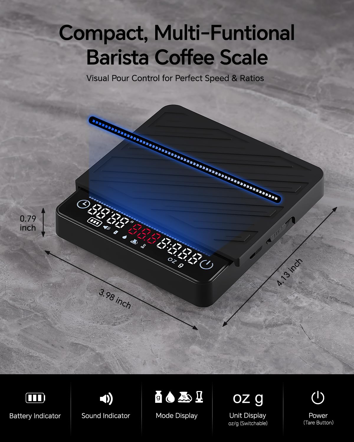 Espresso Mini Coffee Scale with Timer & Flow Rate Indicator