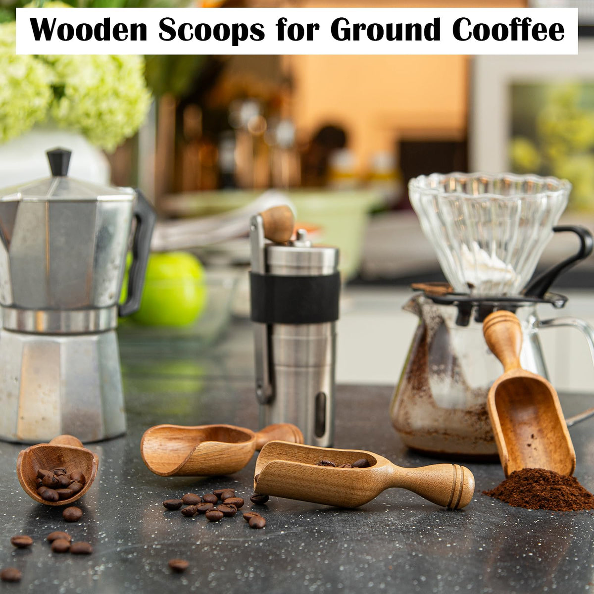 Wooden Scoops for Canisters 4PCS Wooden Scoop for Jars Acacia Mini Measuring Spoons for Ground Coffee Scoops Shovel Kitchen Scooping for Tea Powder & Bath Salt Laundry Detergent Shove (4 Count)