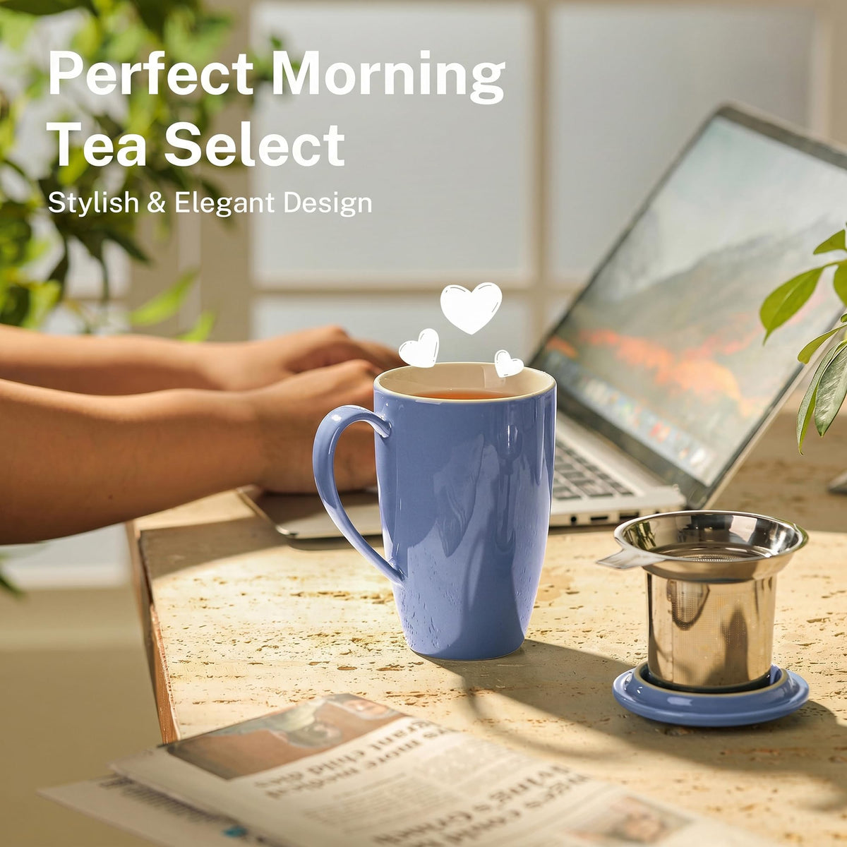15 OZ Porcelain Tea Mug with Infuser and Lid