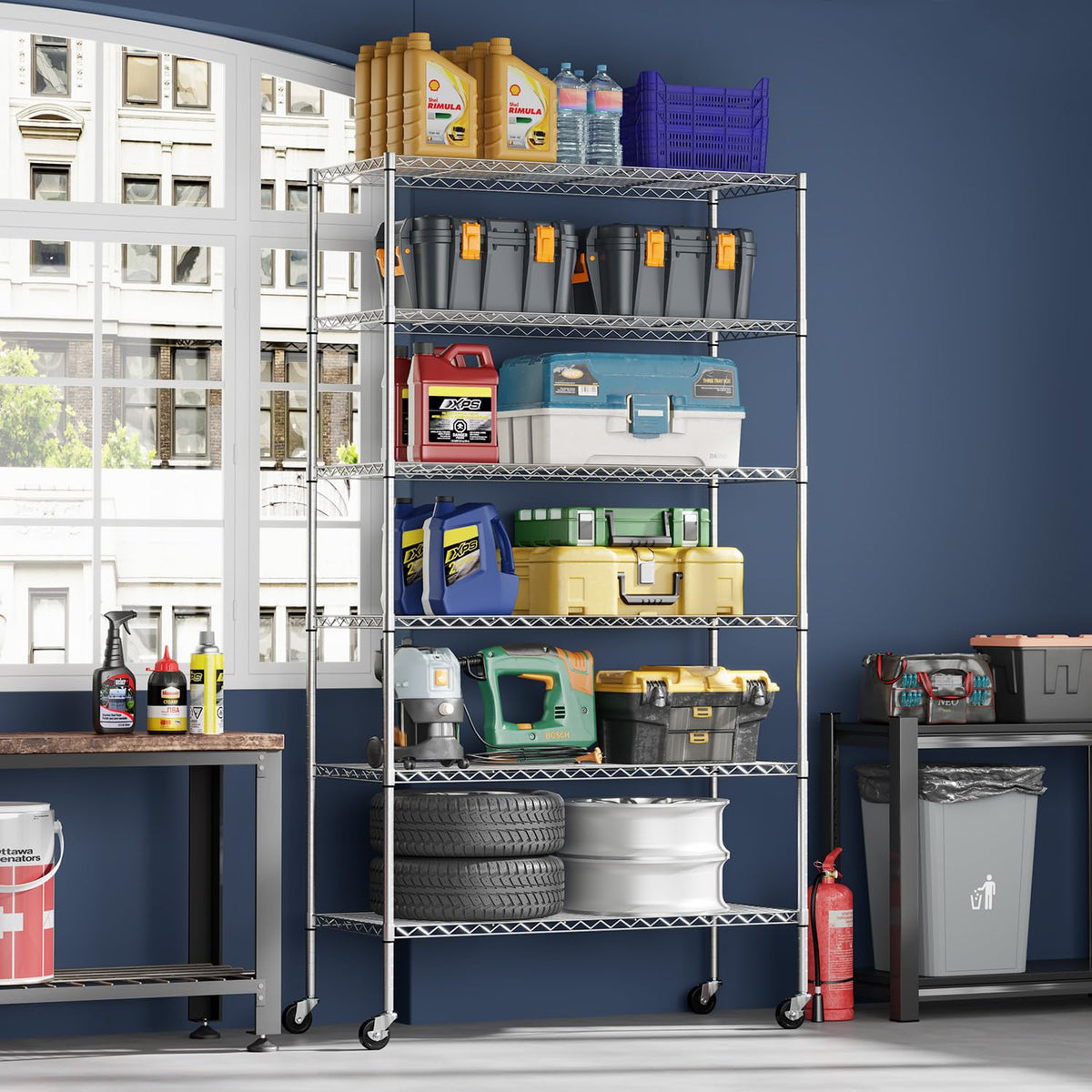 6 Tier Wire Shelf with Wheels