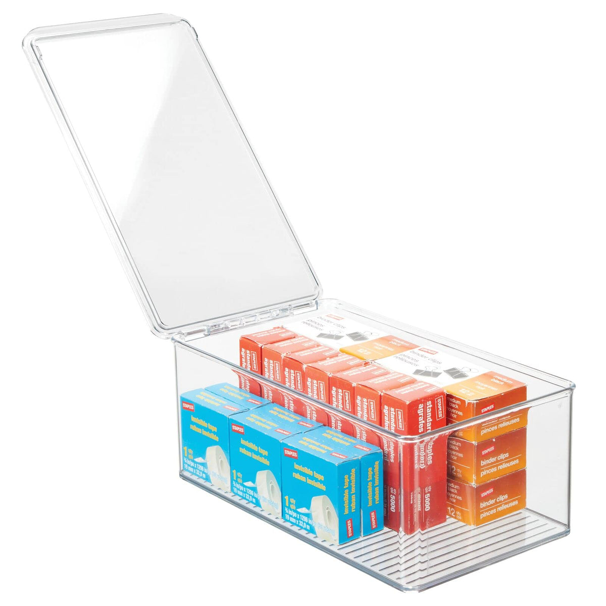 Plastic Stackable Home Office Storage Organizer Box with Hinge Lid