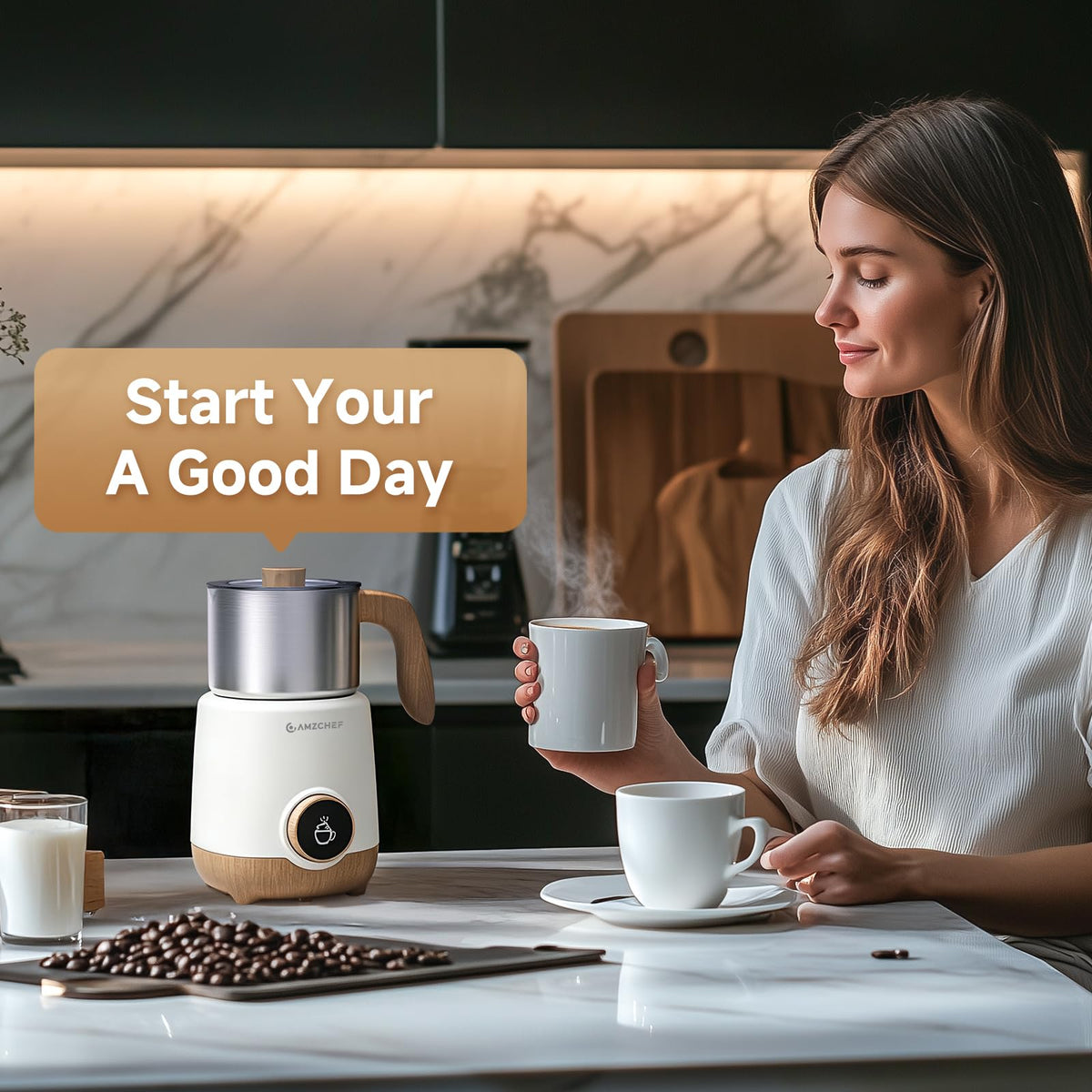 21 oz 8-in-1 Milk Frother, 550W Split Stainless Steel Automatic Steamer, Milk Warmer for Latte, Cappuccino, Hot Chocolate, Hot/Cold Froth, Heated Milk & Baby Food, White (21 Ounce)