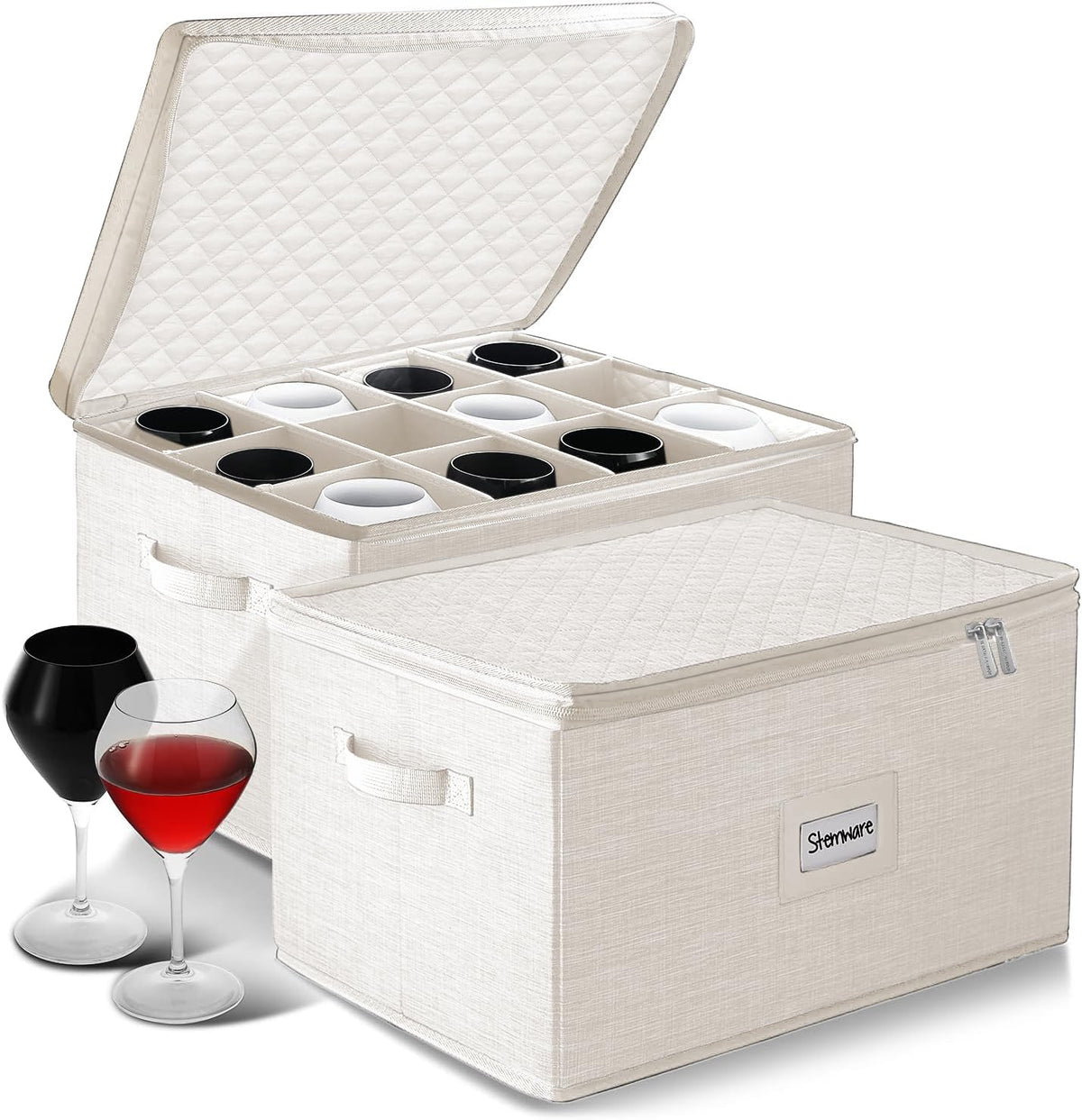 Wine Glass Storage Box with Dividers