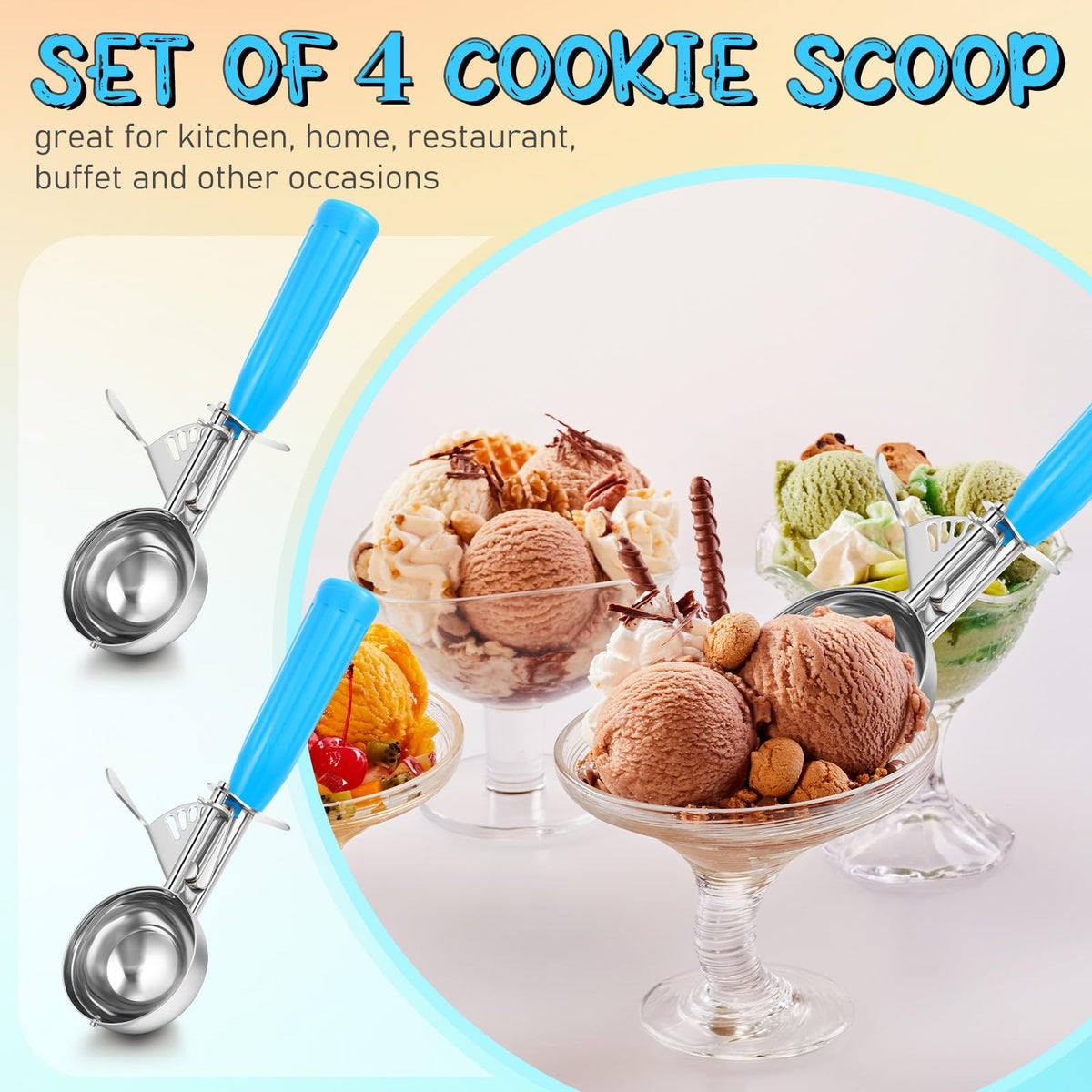 4 Pcs Ice Cream Scooper with Trigger