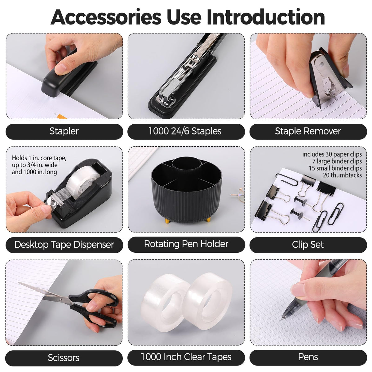 Black Office Supplies with Pencil Holder