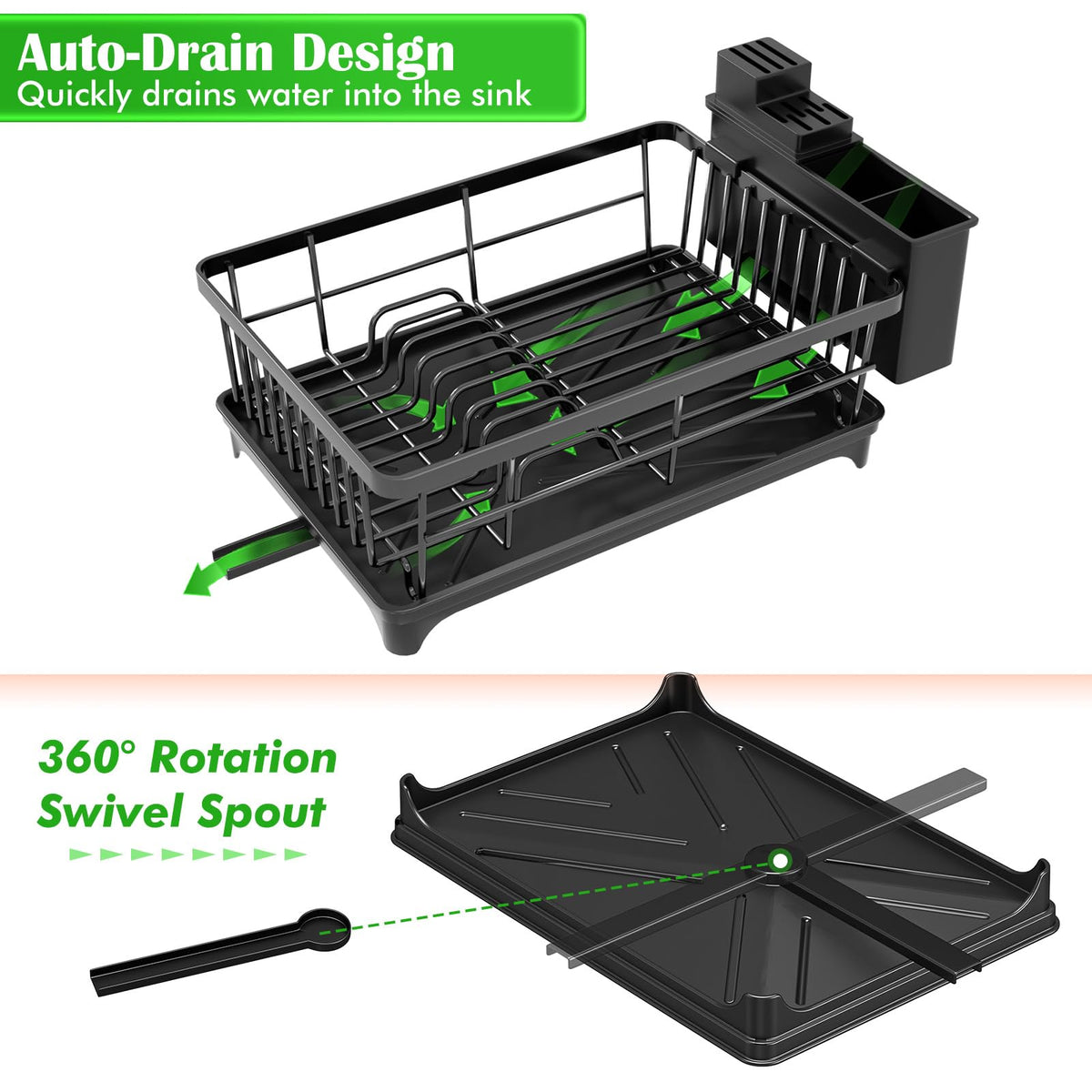 Dish Drying Rack for Small Kitchen Counter with Utensil Holder