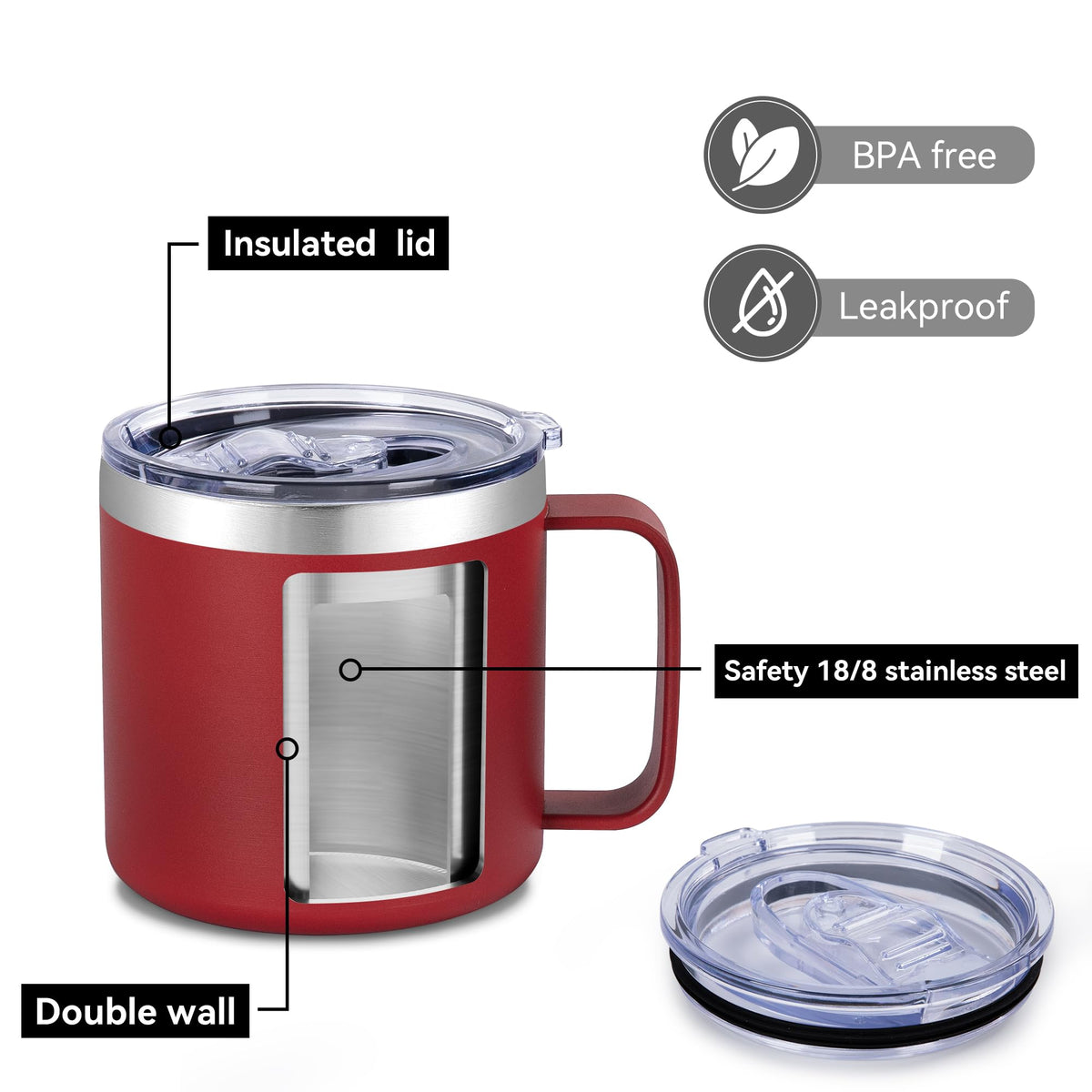 14 oz Insulated Coffee Mug Bulk with Handle (8 Count)