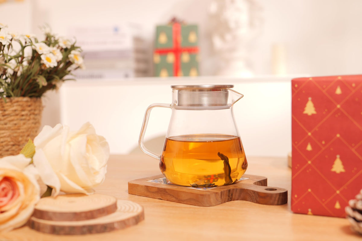 One Touch Glass Teapot with Stainless Steel Filter Lid