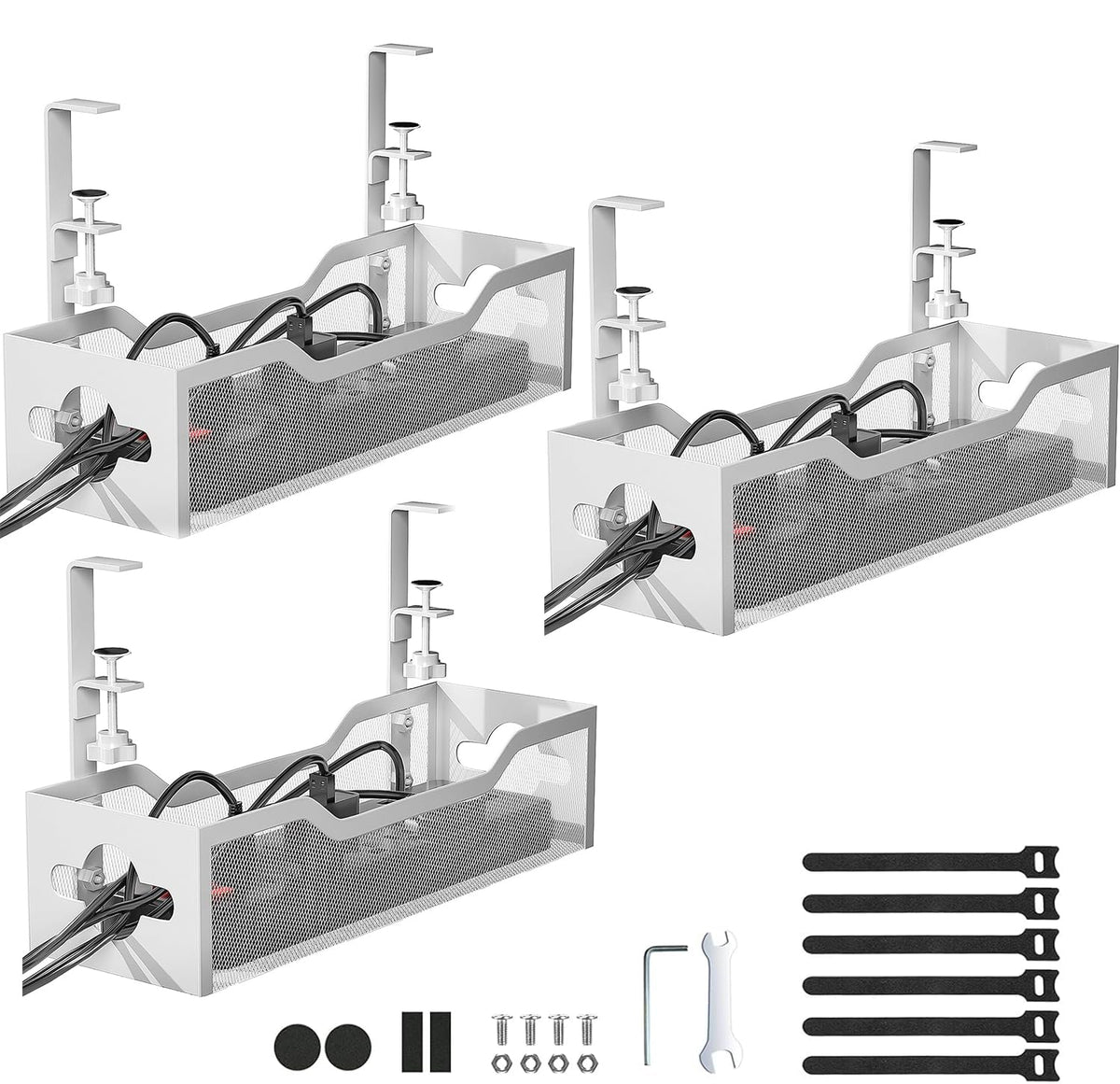 Under Desk Cable Management Tray 3 Pack (3 Count)