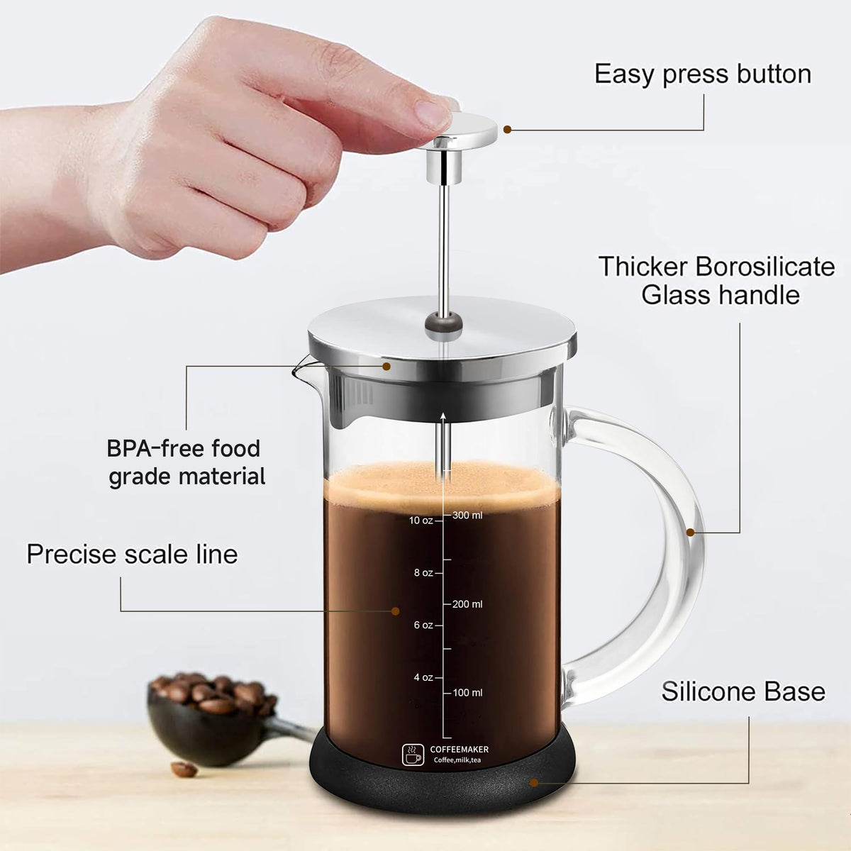 French Press Coffee Maker 12 Ounce Espresso Tea Coffee Maker with 4 Filters System