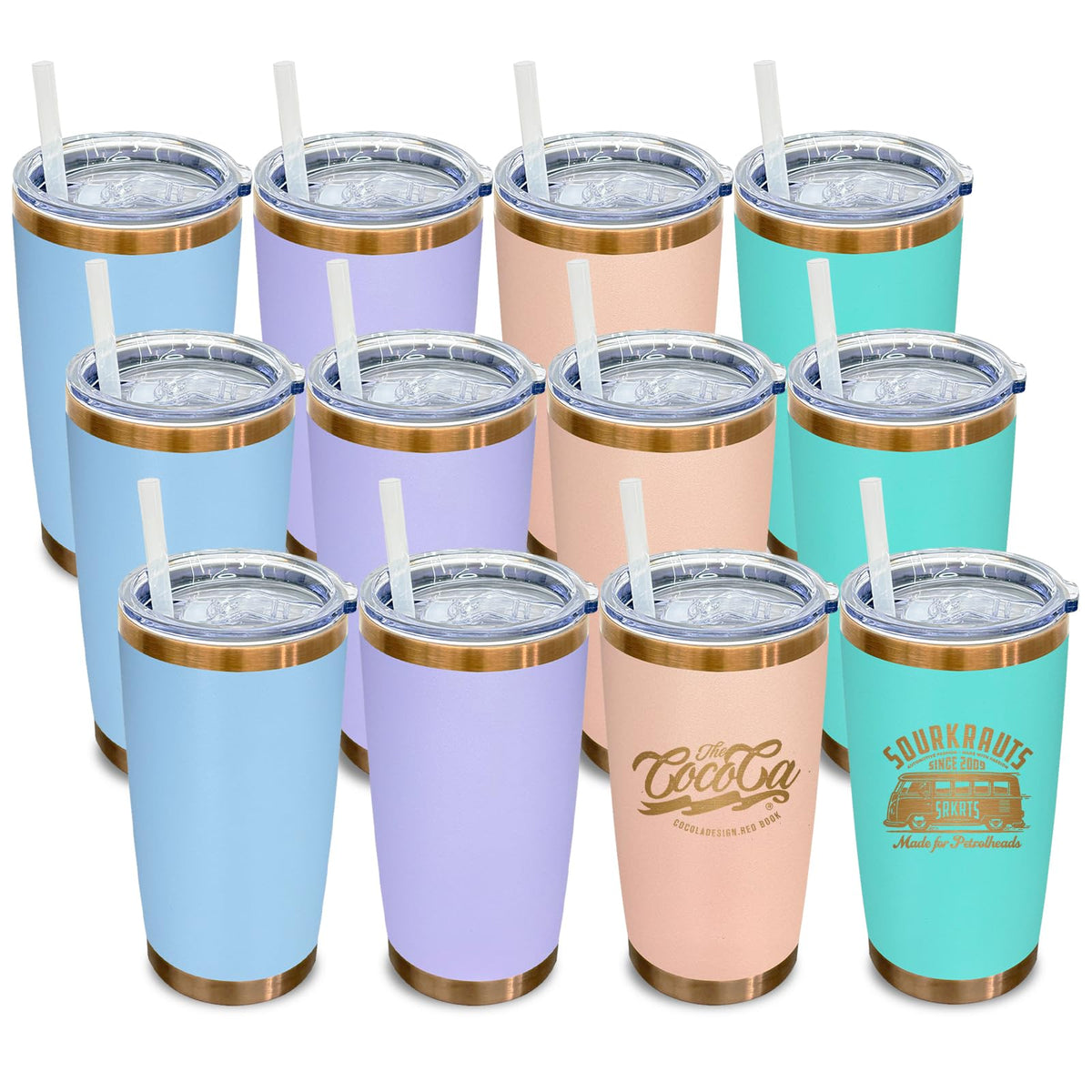20 oz Tumbler Bulk Stainless Steel Tumblers with Lids and Straws Mixed C (12 Count)
