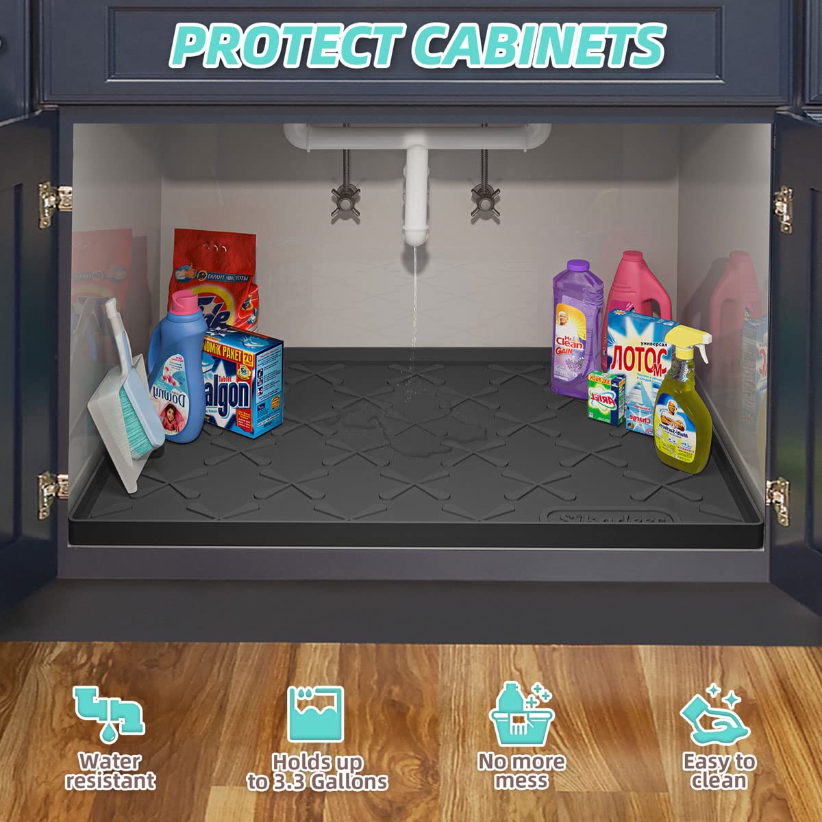 Waterproof Under Sink Mat 19" x 19" Silicone Mat Cabinet Protector