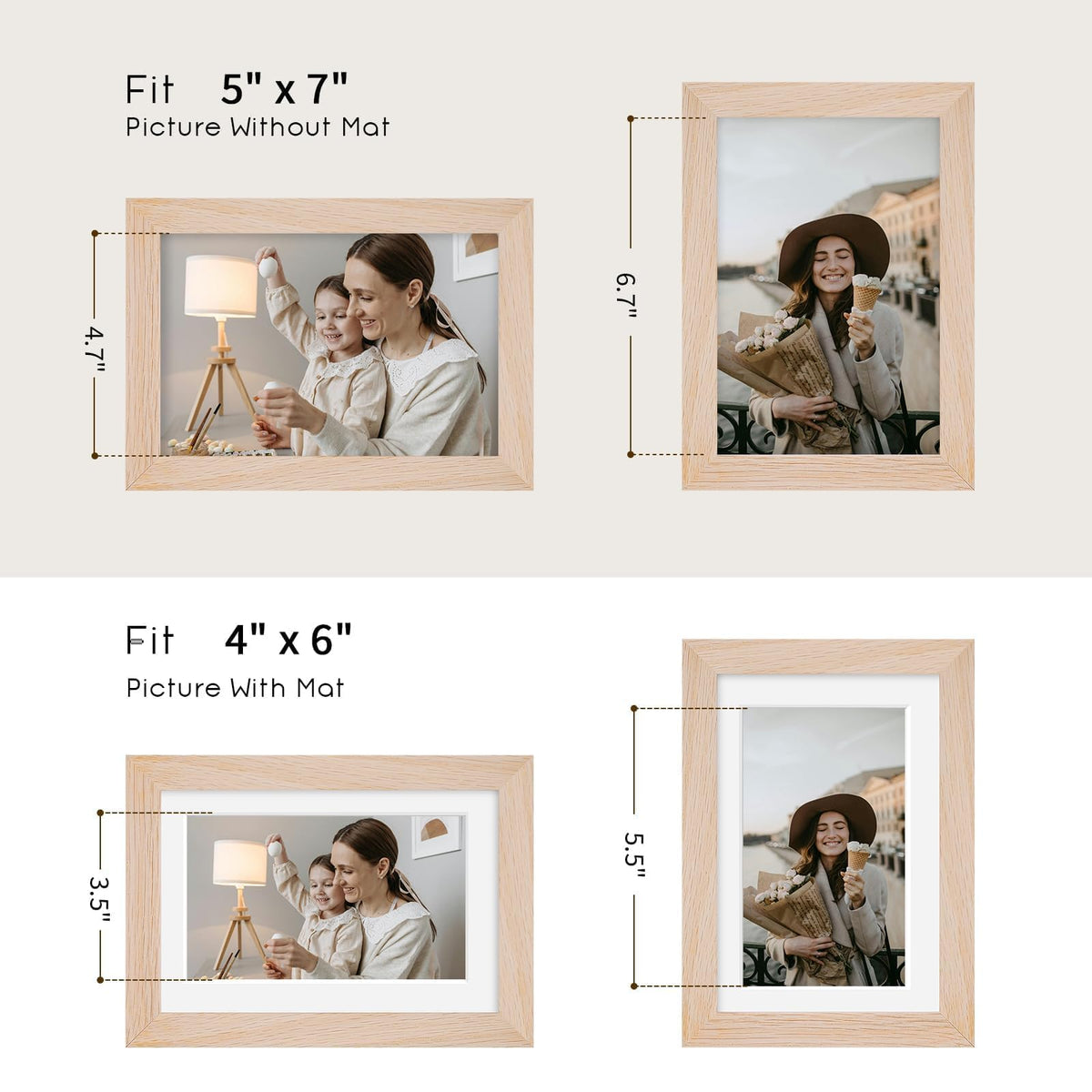 5x7 Solid Oak Wood Picture Frames (3 Count)