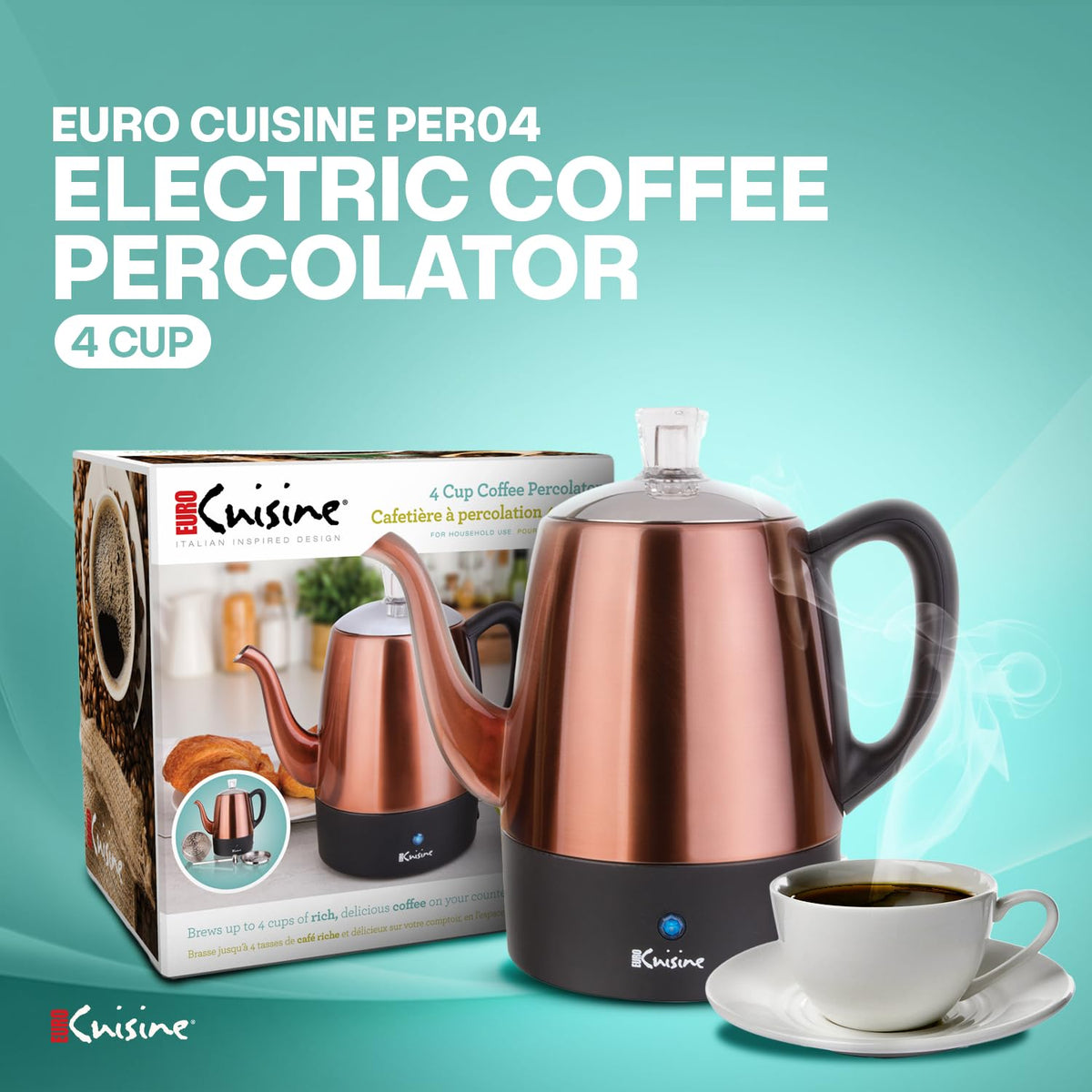 PER04 Stainless Steel Electric Coffee Percolator (4 Count)