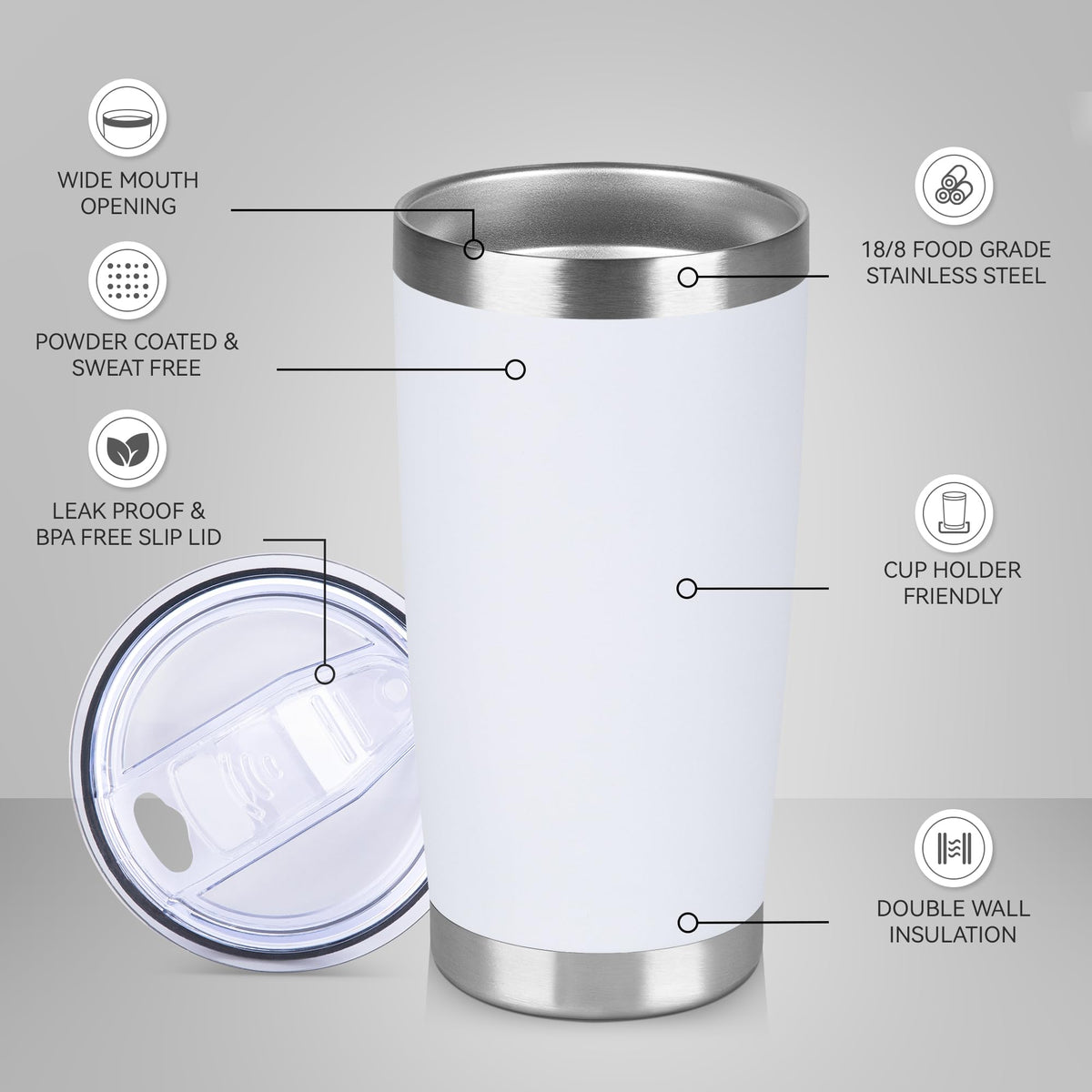 20 oz Tumbler Stainless Steel Tumblers Bulk with Lid Double Wall Insulated Coffee Tumbler Cups for Hot & Cold Drinks Powder Coated Travel Coffee Tumbler Mug Metal (12 Count)