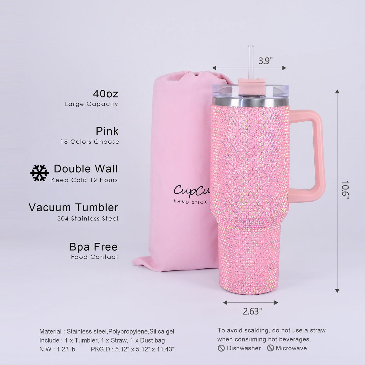 40oz Bling Rhinestone Tumbler with Handle and Straw Glitter Cups