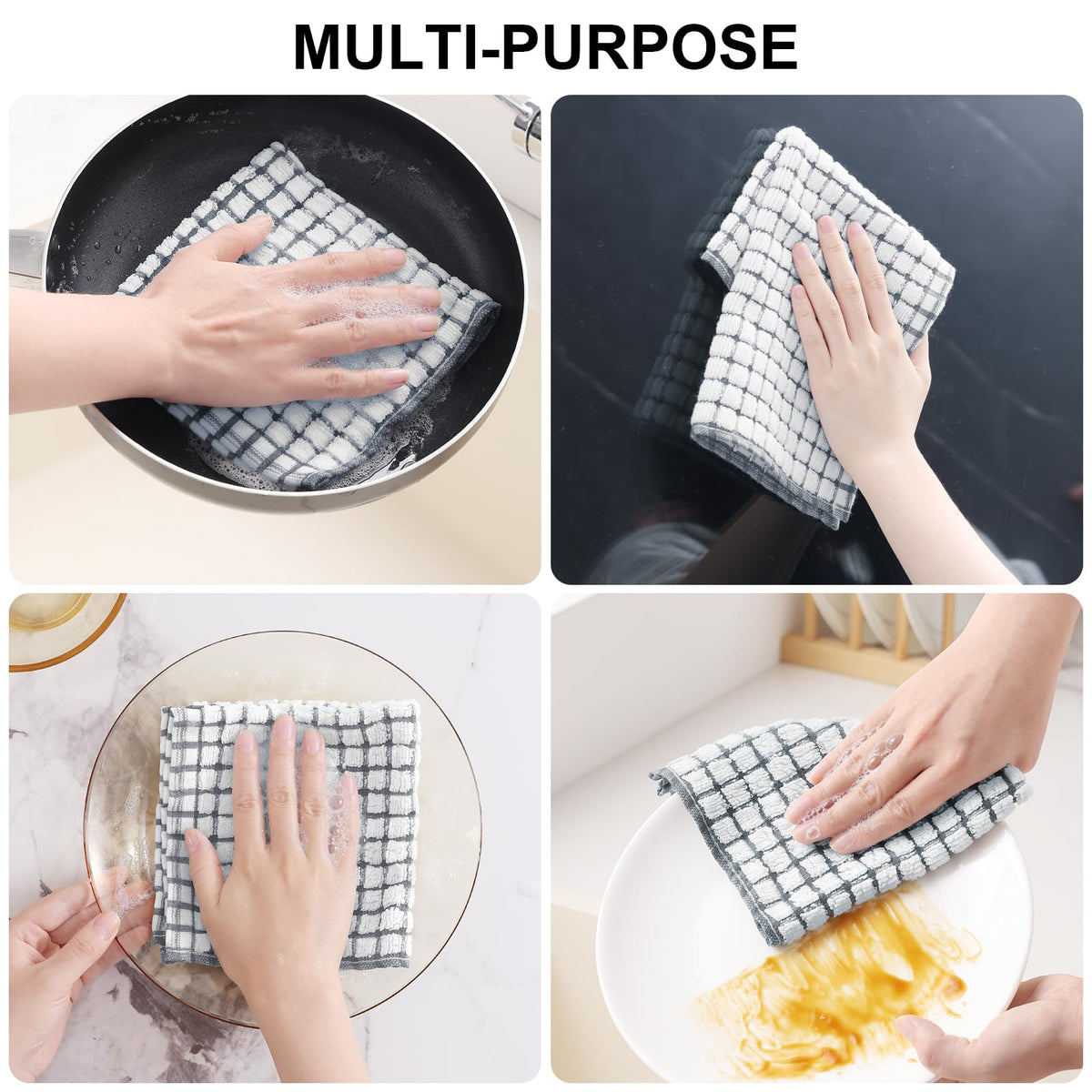 Cotton 16 Pack Kitchen Towels and Dishcloths Sets (16 Count)