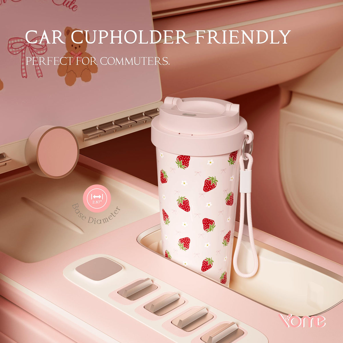17oz Strawberry Pink Ceramic Lined Insulated Coffee Mug with Infuser for Women