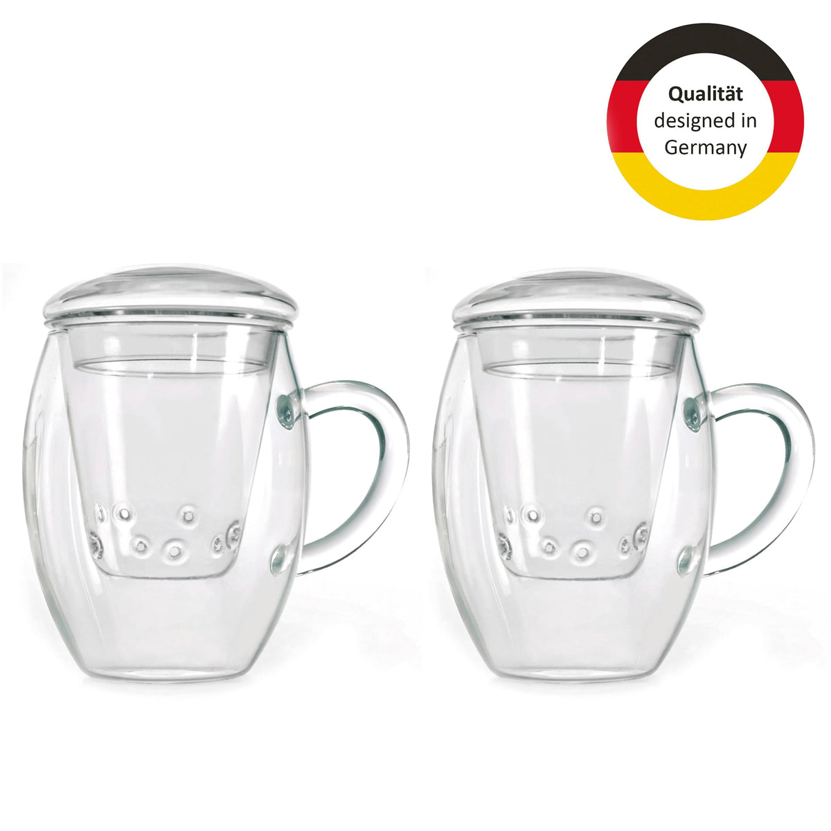 2x All-In-One Tea Glass with integrated Glass Filter and Lid - 14oz (400ml) (2 Count)