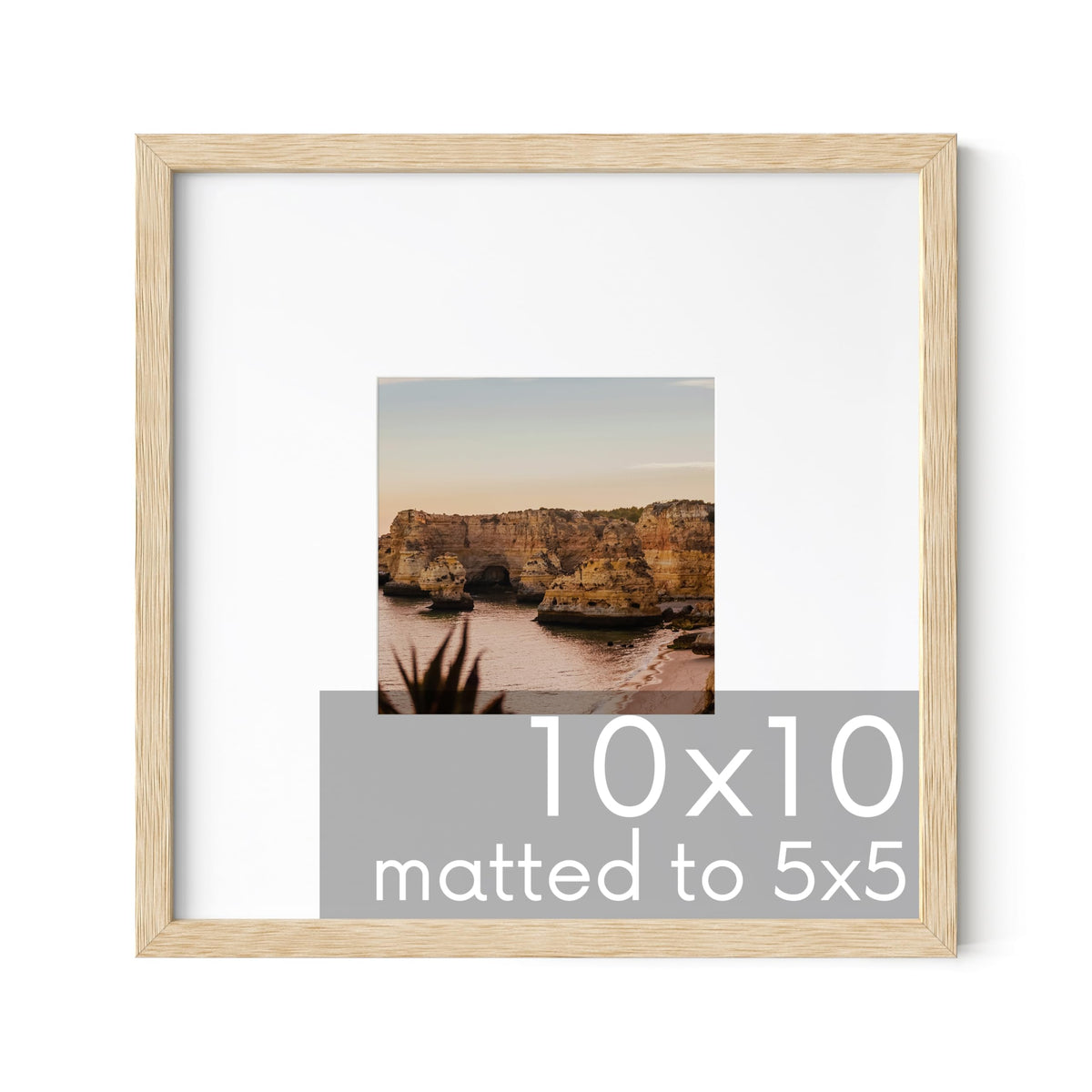 Beige Oak Wood 10x10 Picture Frame Matted to 5x5
