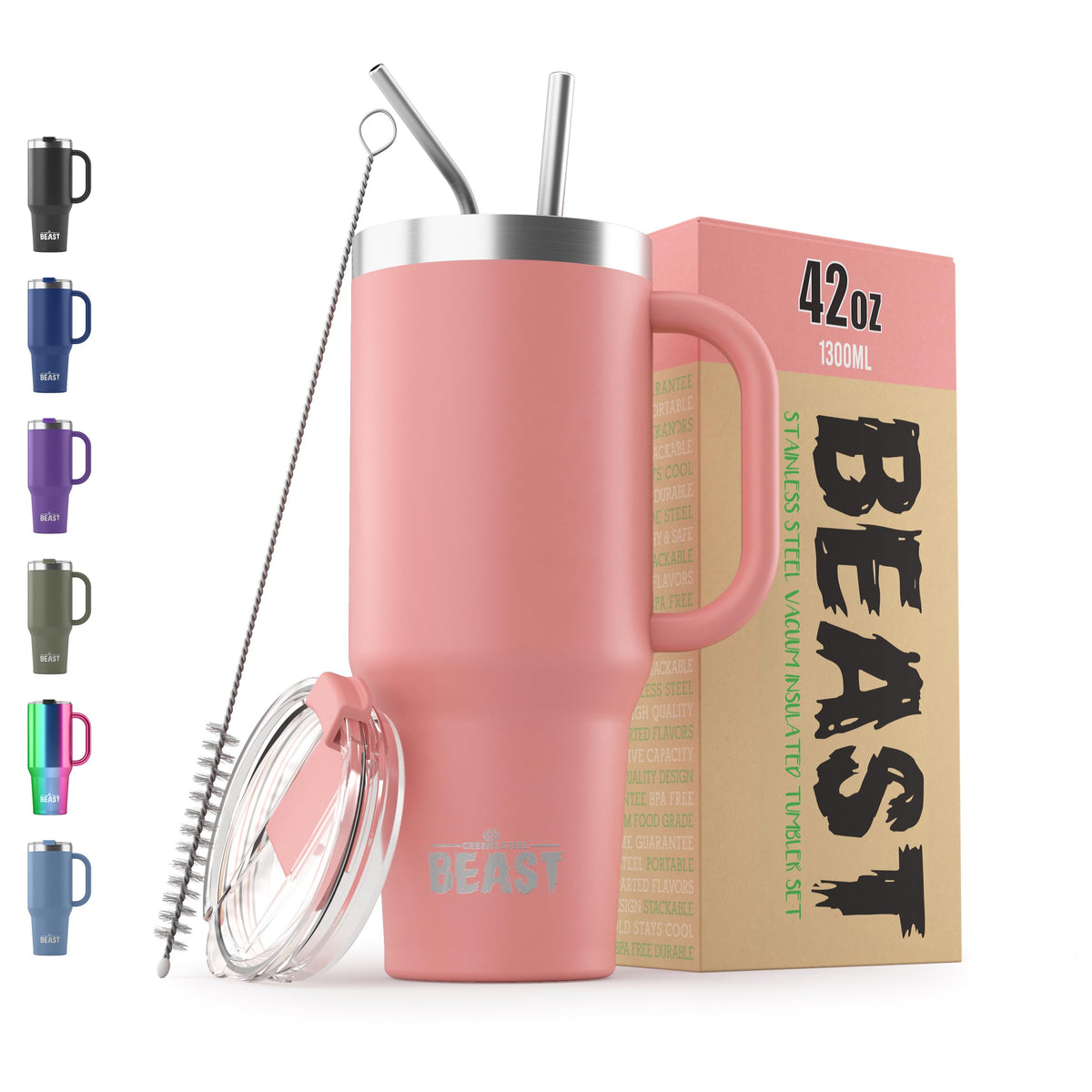 Beast 42 oz Tumbler with Handle Stainless Steel Vacuum Insulated Coffee Ice Cup Double Wall Travel Flask