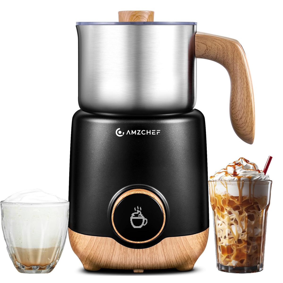 21 oz 8-in-1 Milk Frother, 550W Split Stainless Steel Automatic Steamer, Milk Warmer for Latte, Cappuccino, Hot Chocolate, Hot/Cold Froth, Heated Milk & Baby Food, Deep Black