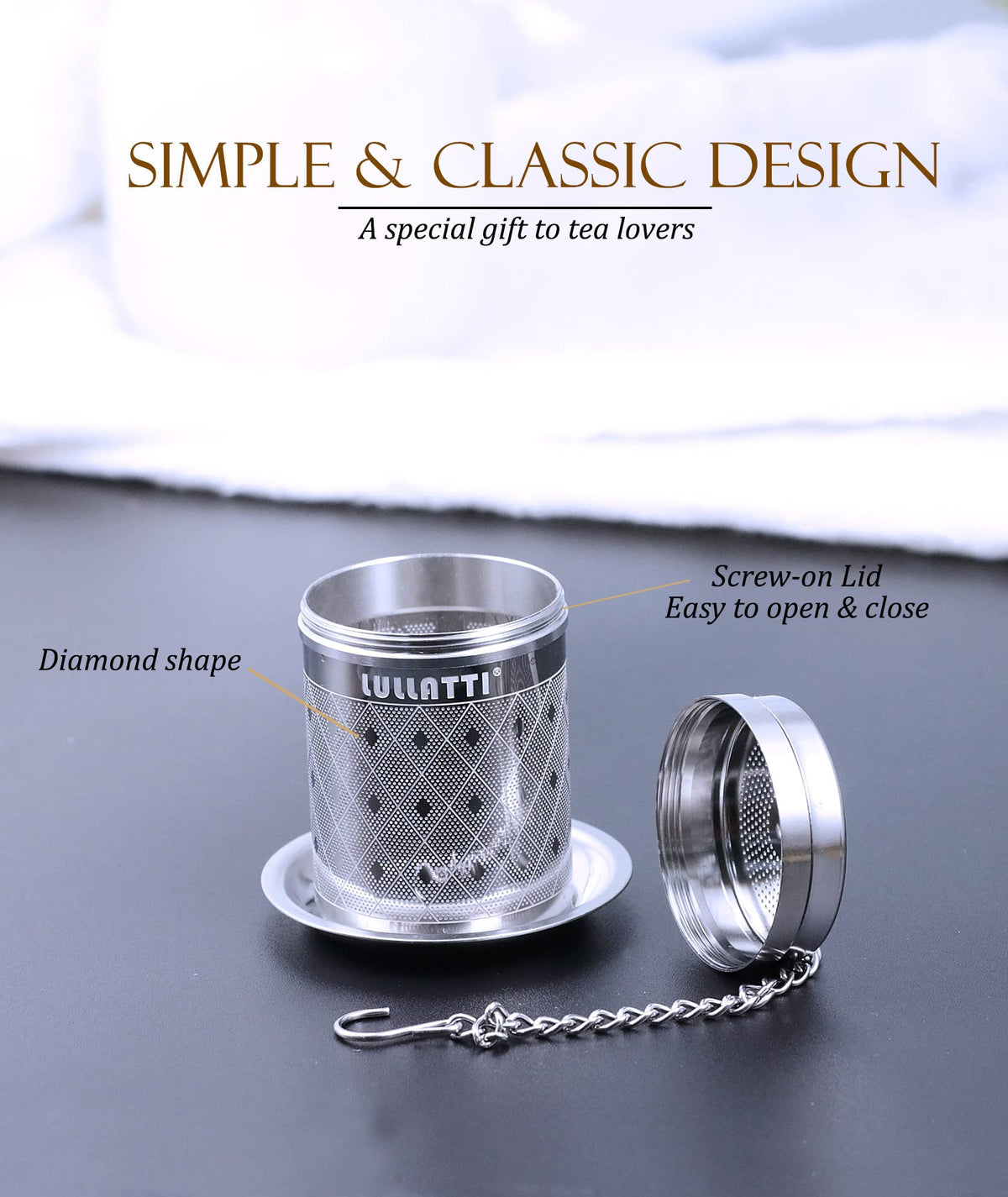 1 Pack 304 Steel Tea Infuser Fine Mesh Diamond with Long Chain