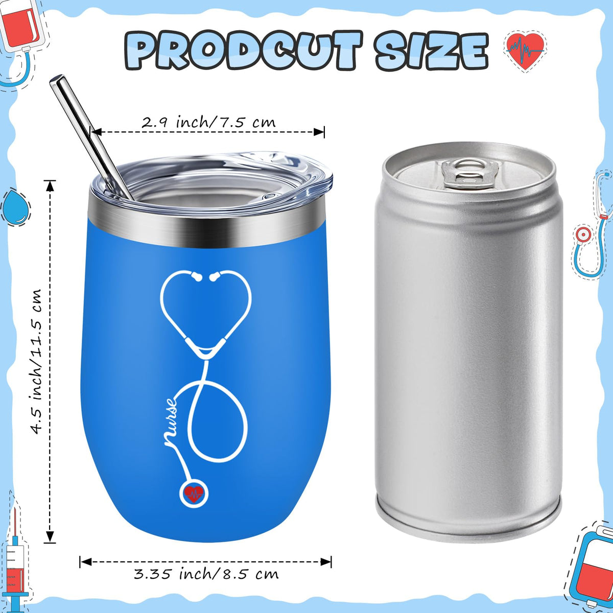 Nurse Week Gifts for Women Nursing Appreciation 12 oz Stainless Steel Wine Tumbler with Lid Insulated Coffee Mug Thank You Gift for CNA RN Students Graduation School (12 Count)