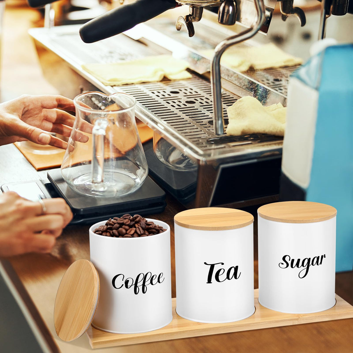 Coffee Tea Sugar Container Set with Tray
