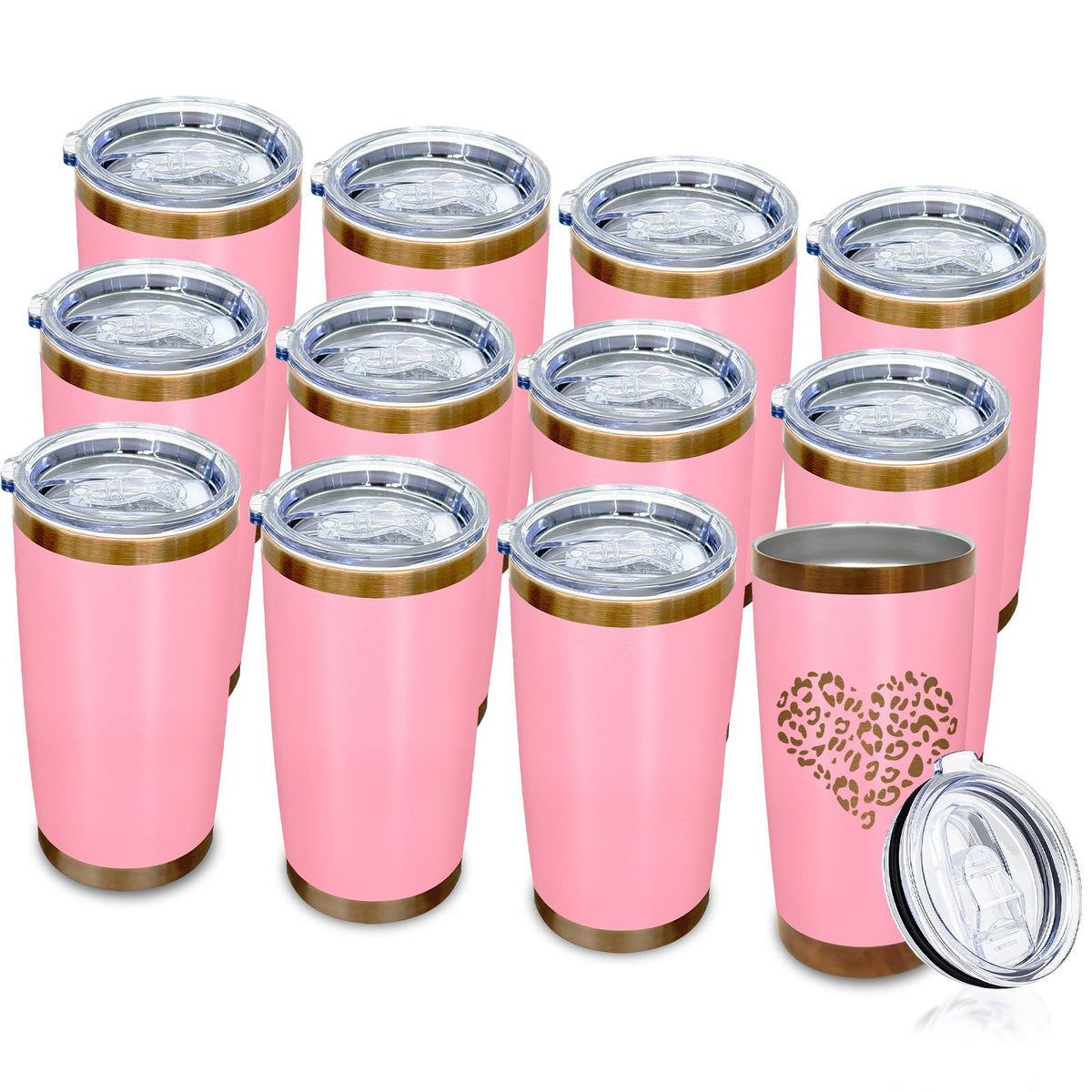 20 oz Insulated Tumblers Bulk With Lid and Straw Pink (12 Count)