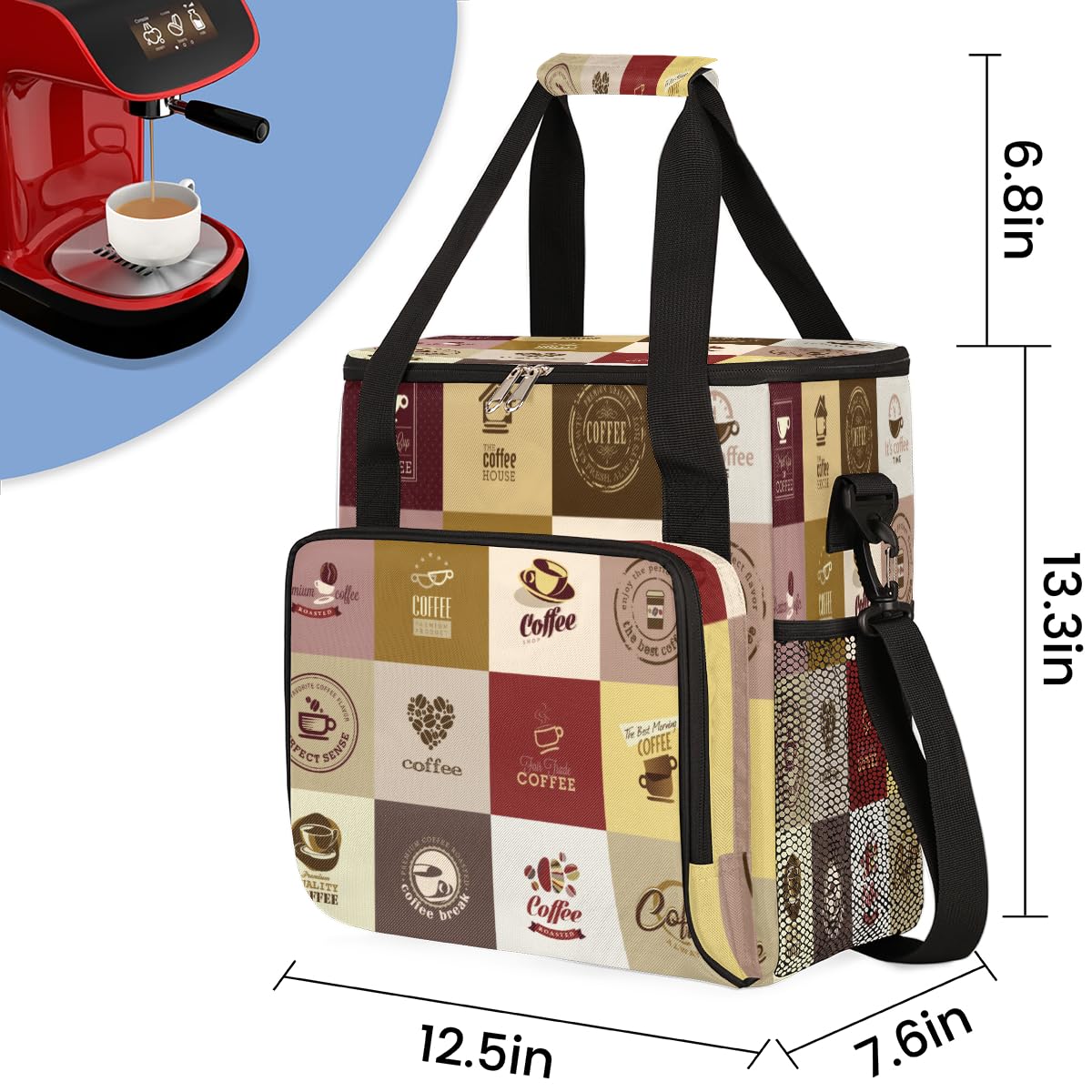 Set of Coffee Icons Maker Carring Bag Travel Carrying Storage Tote Compatible with Keurig K
