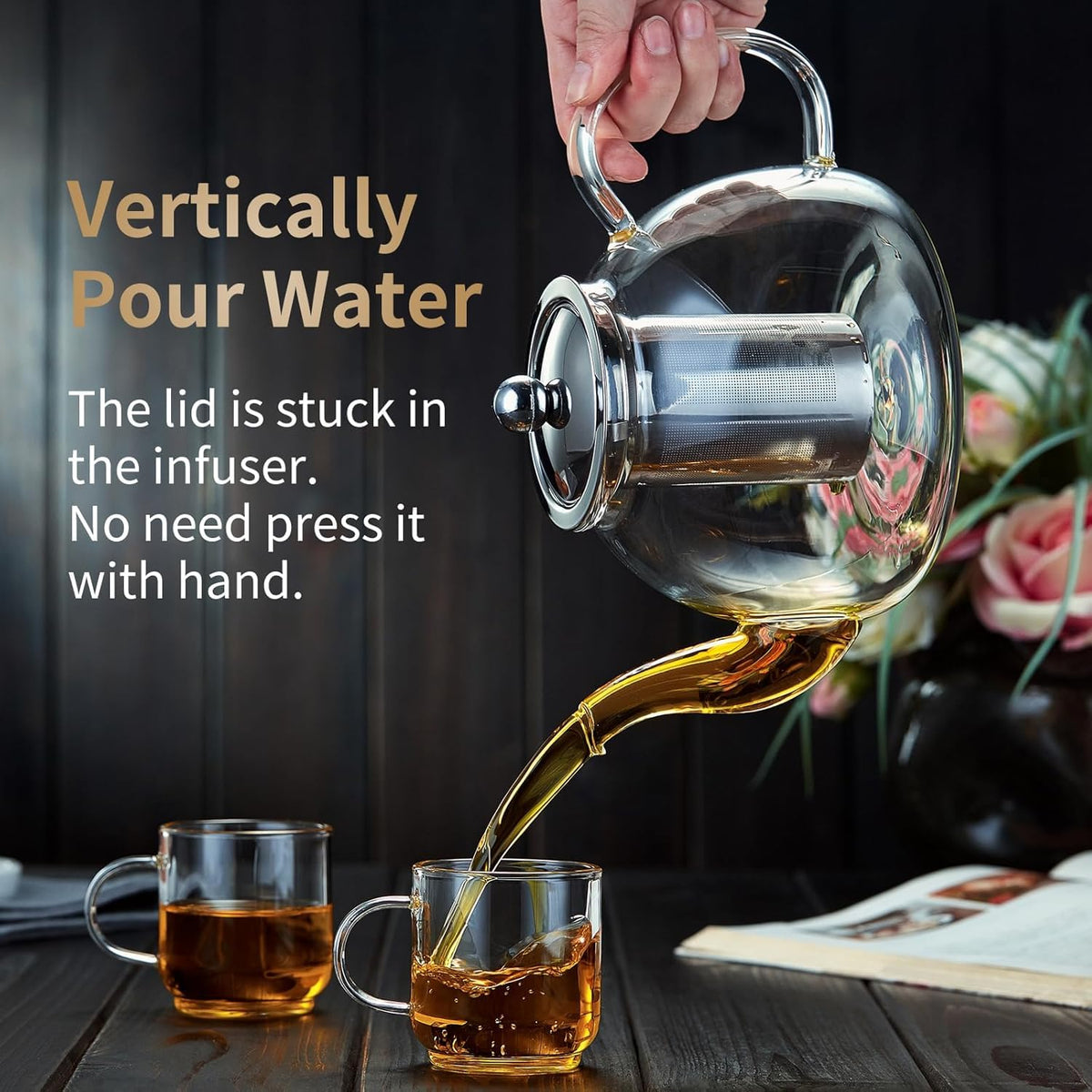 39OZ (1150ML) Glass Teapot with Infuser Stovetop Safe, Clear Glass Tea Pot Kettle, Borosilicate Tea Pot with Infusers Filter for Loose Tea, Tea Kettle Dishwasher Safe