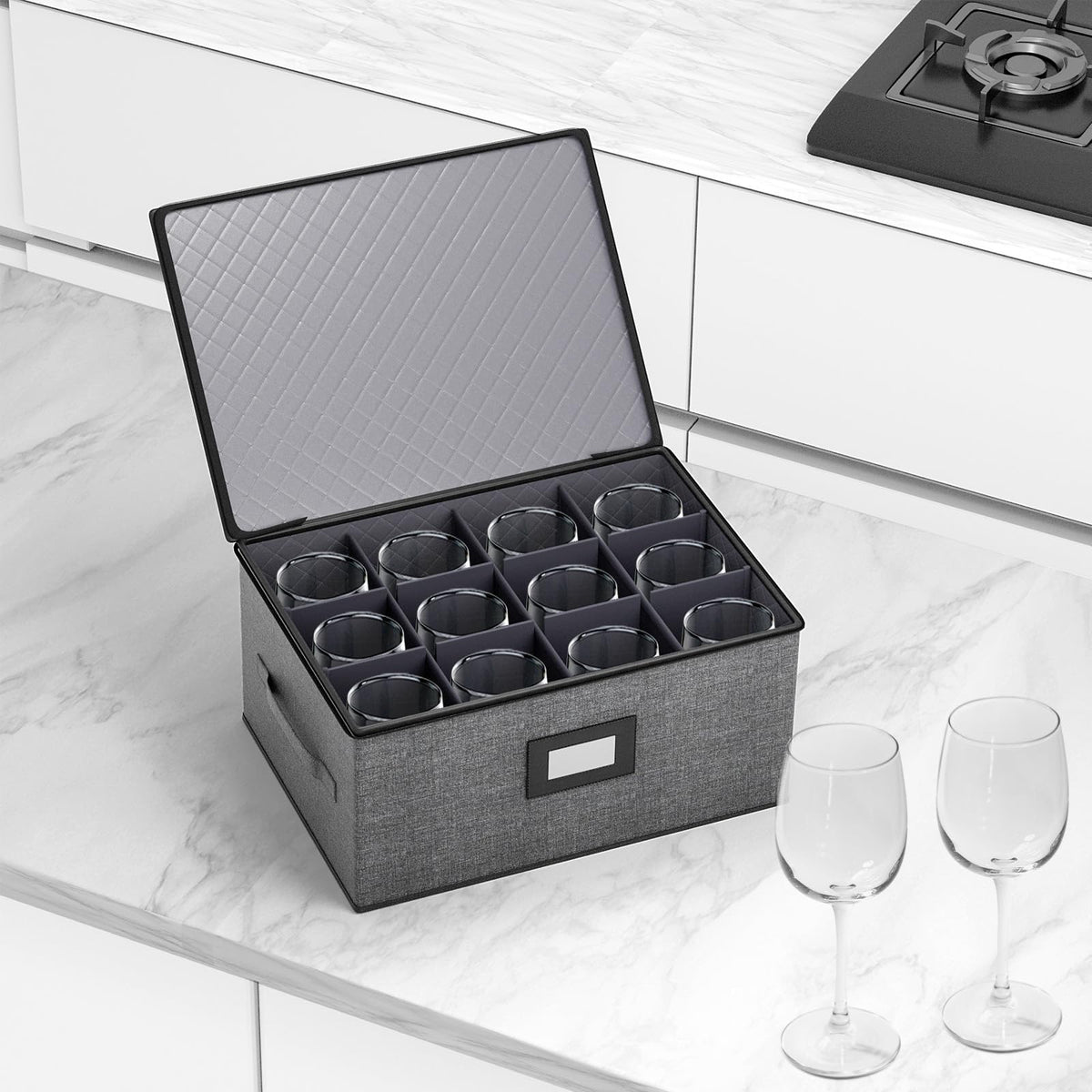2 Pack Wine Glass Storage Box with Dividers (2 Count)