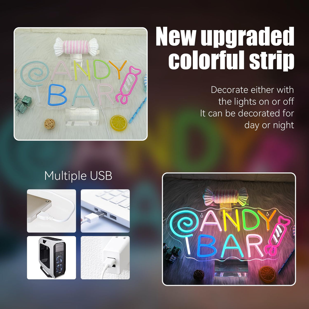 Candy Bar Neon Sign Skittles LED Night Light Decoration for Lollipop Store