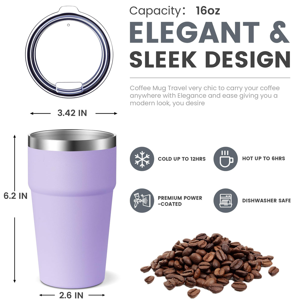16oz Tumbler Double Wall Vacuum Insulated Travel Mug Bulk (6 Count)