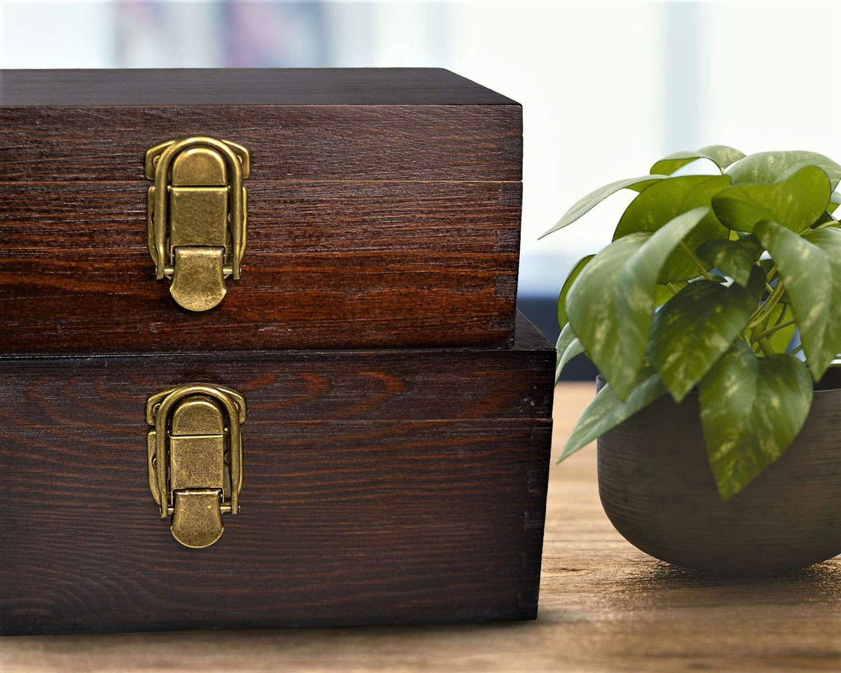Wood Boxes Wooden Storage Box Treasure Chest Memory Hobby Preservation Rustic Decorative Archival Organizer with Latch Lock for Jewelry Keepsake Gadget Trinkets Letter Cash Tea Photo 2 Pack