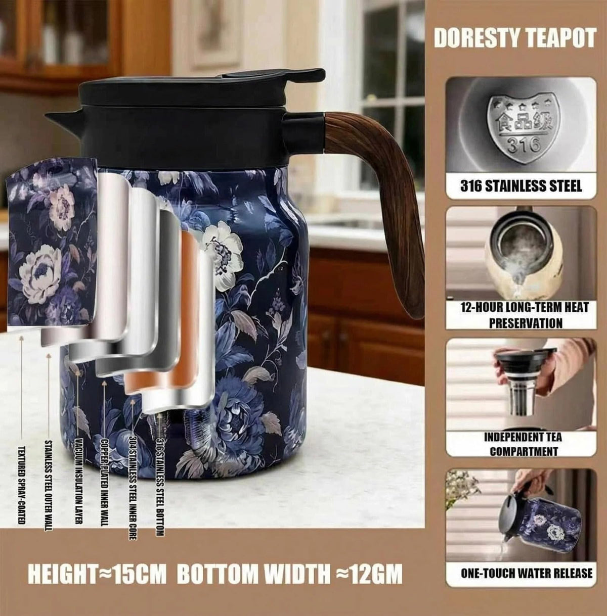 Vintage Floral Teapot with infuser