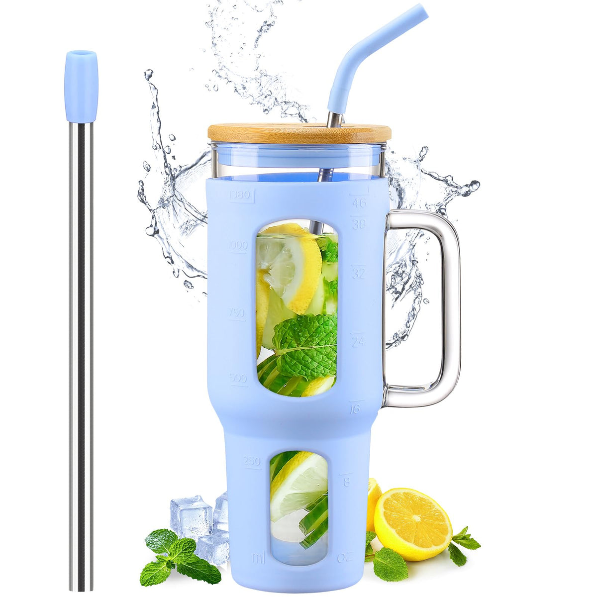 Glass Tumbler with Lid and Straw