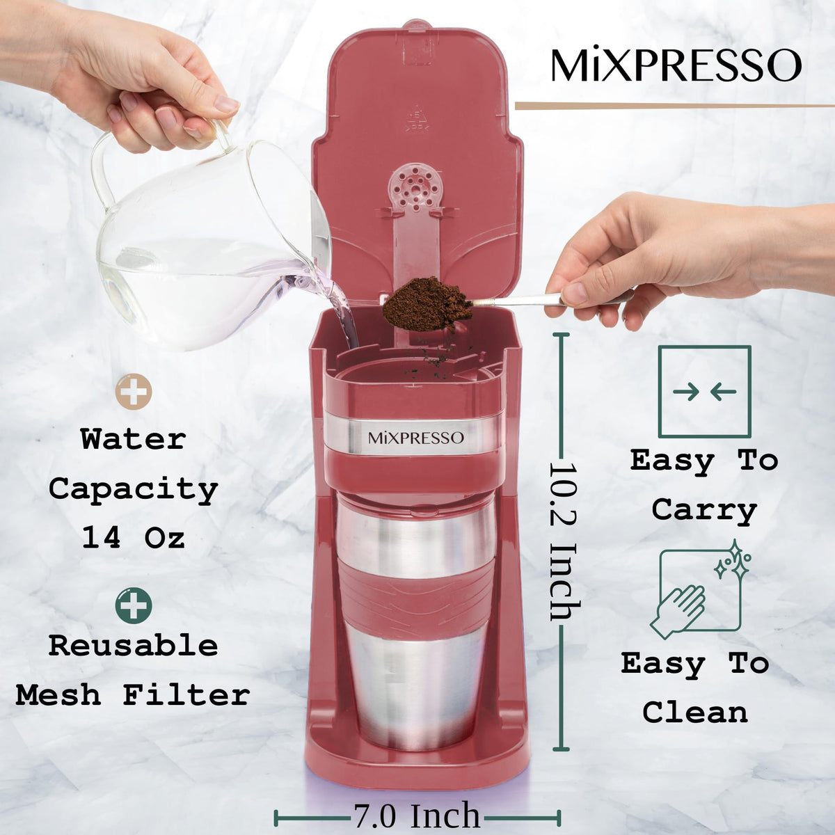 Single Serve & Single Cup Coffee Maker with 14oz Travel Mug Red